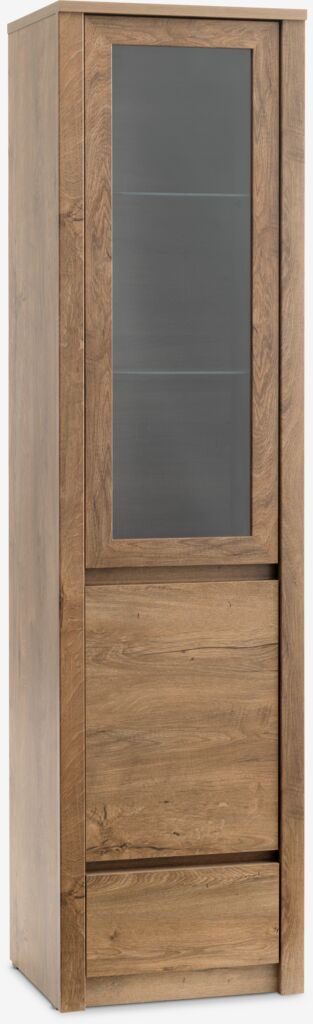VEDDE Vitrine, 1 Tür, 1 Glastür, 1 Schublade, Farbe: Wildeiche
