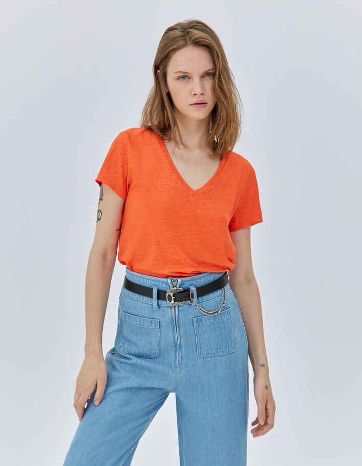 Tee-shirt orange en lin femme