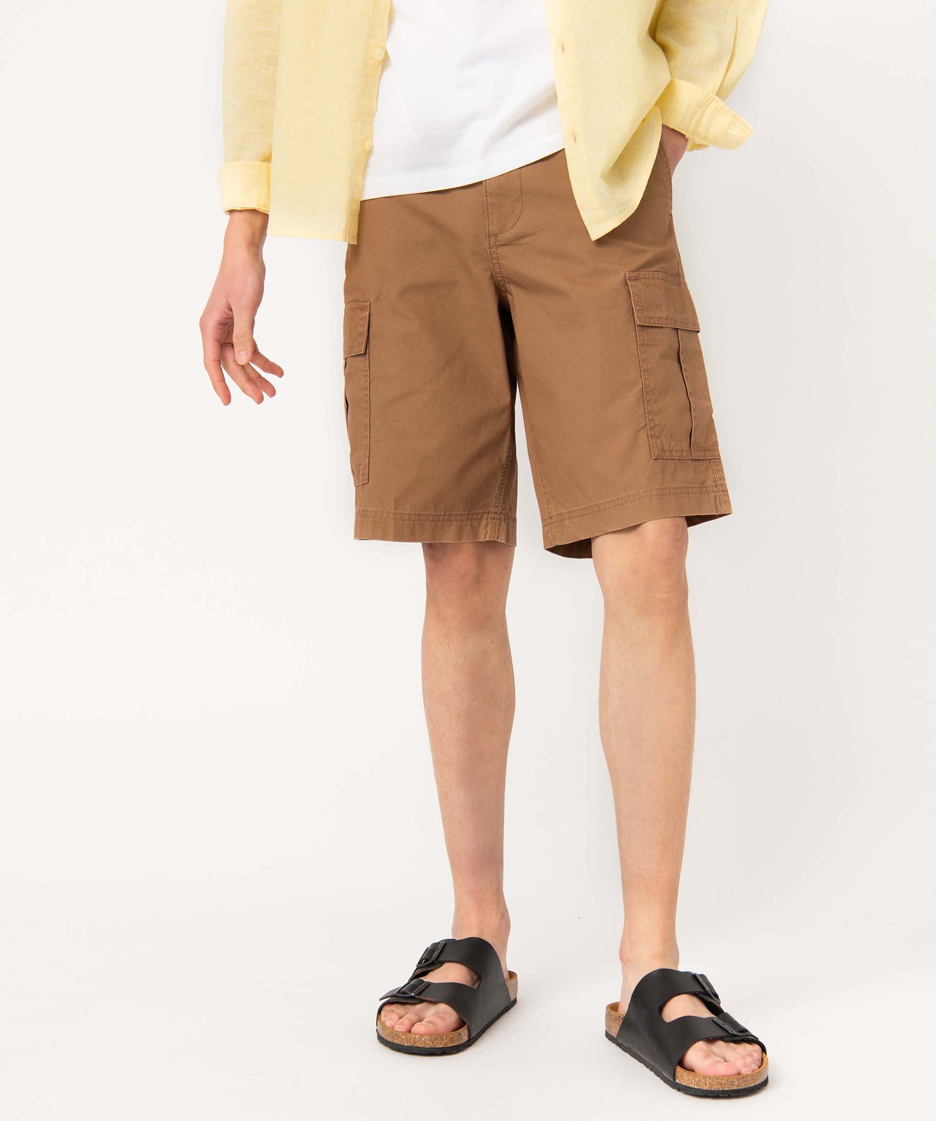 Bermuda homme cargo en toile délavée beige fonce | GEMO