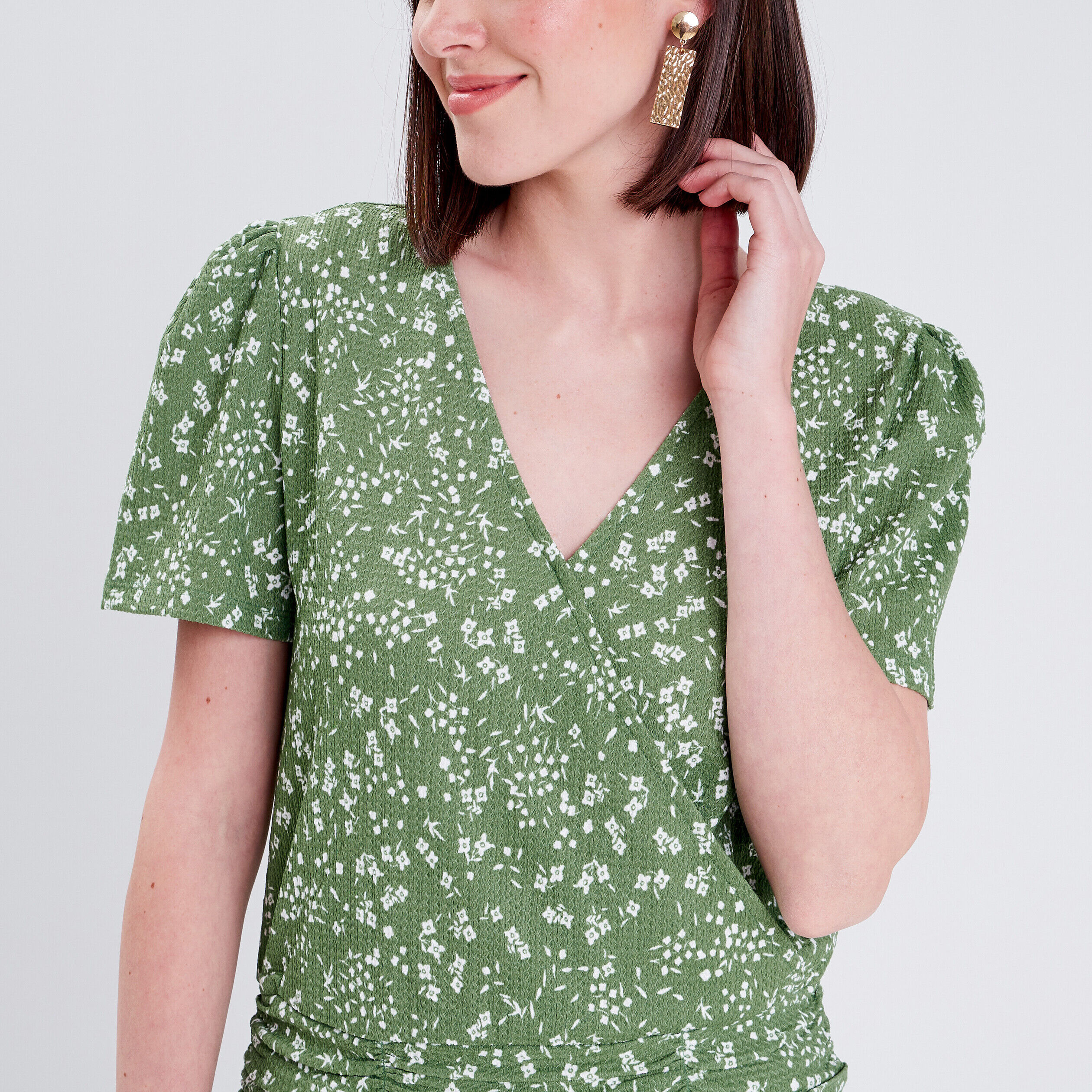 Blouse manches courtes vert femme | Cache Cache