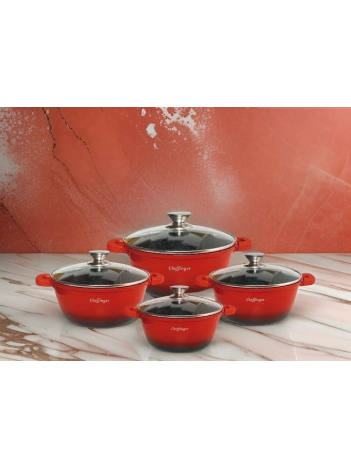 Cheffinger 8 tlg Kochtopf Set Topf Induktion Anti Haft 20-24-28-32cm in Rot günstig kaufen onesize