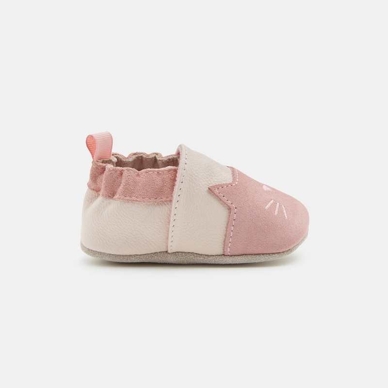 Chaussons cuir Premiers Pas roses naissance