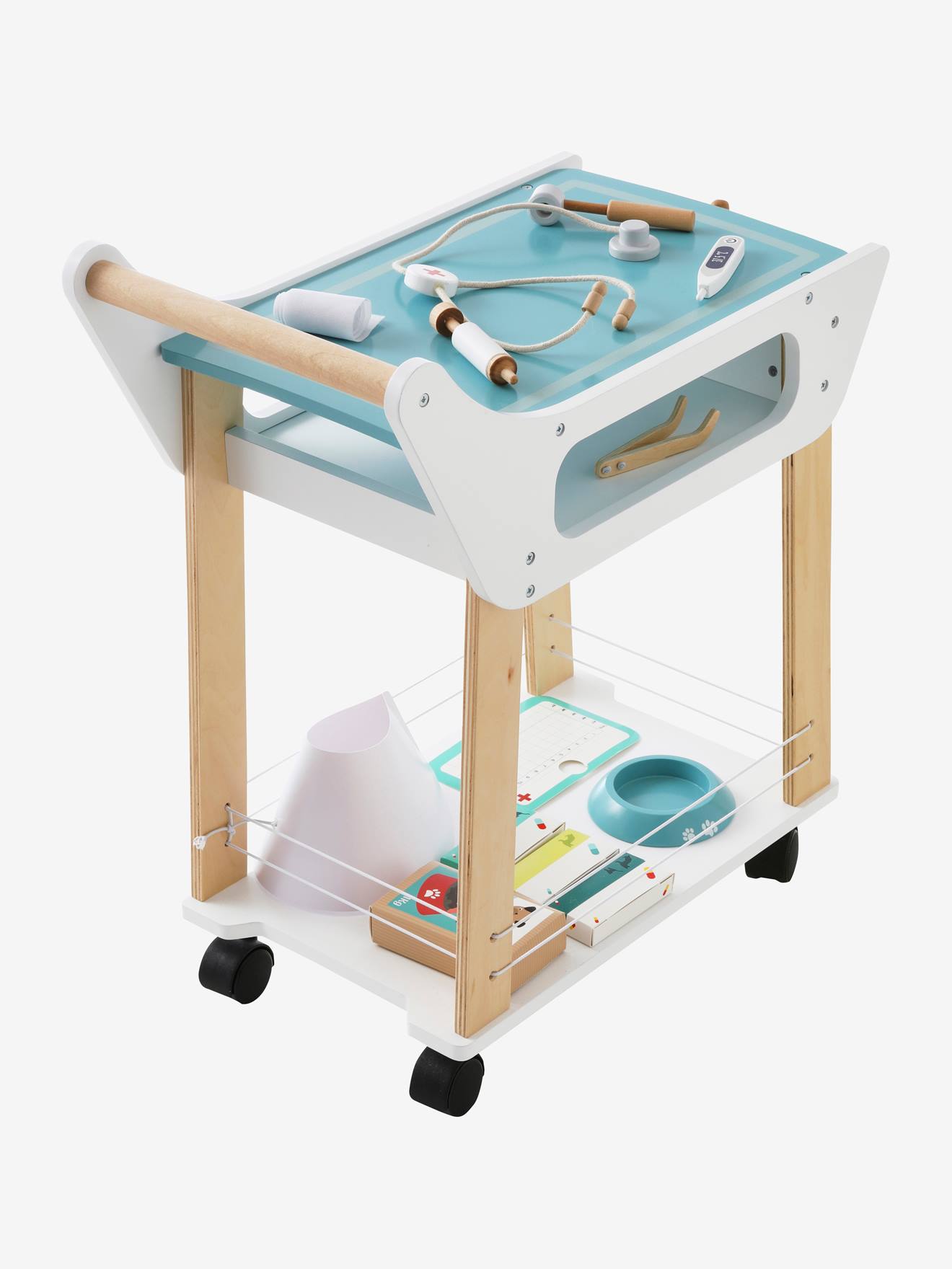Chariot de vétérinaire en bois FSC® blanc