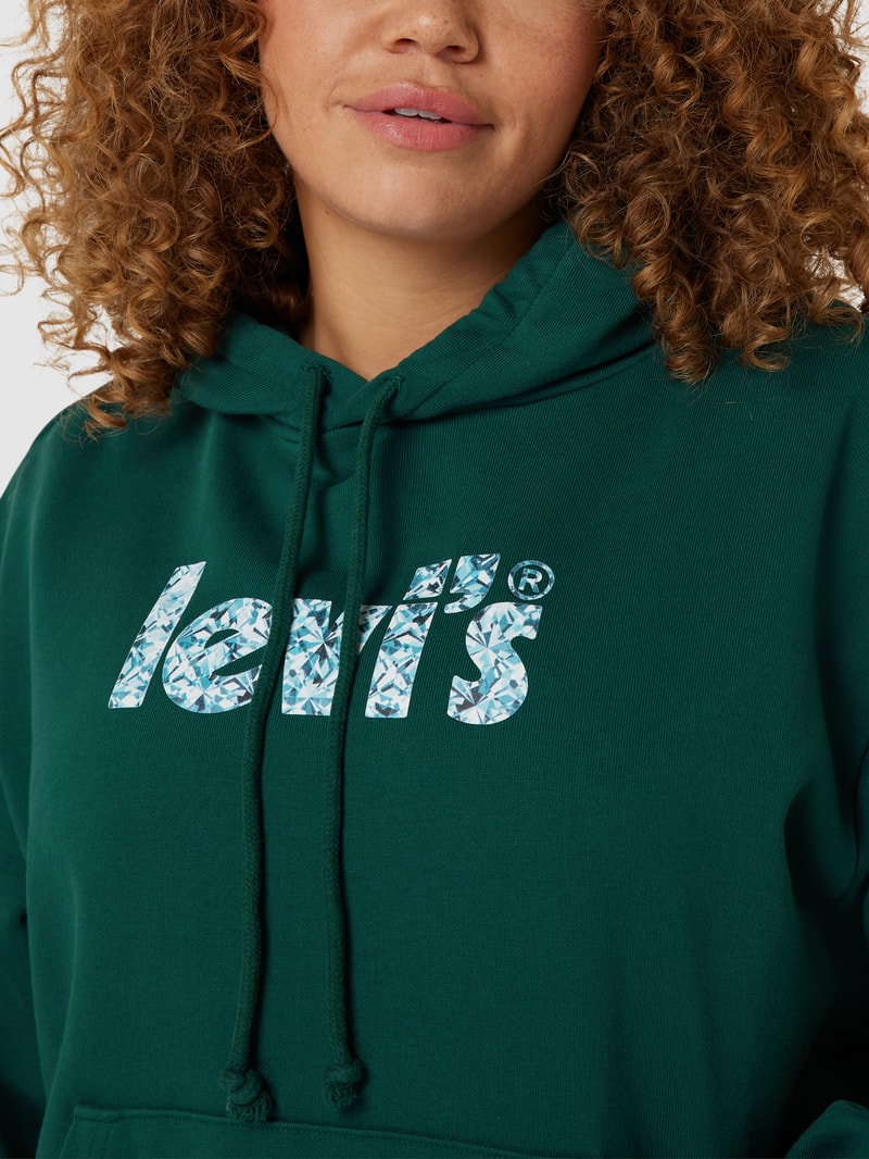PLUS SIZE Hoodie mit Label-Print in dunkelgrün