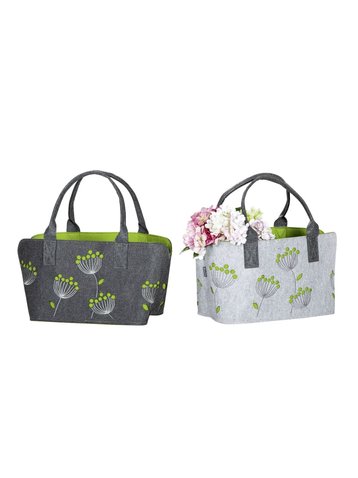 GMD Living 2er Set Filztasche Dillblütenmotiv in Grau & Grün günstig kaufen onesize