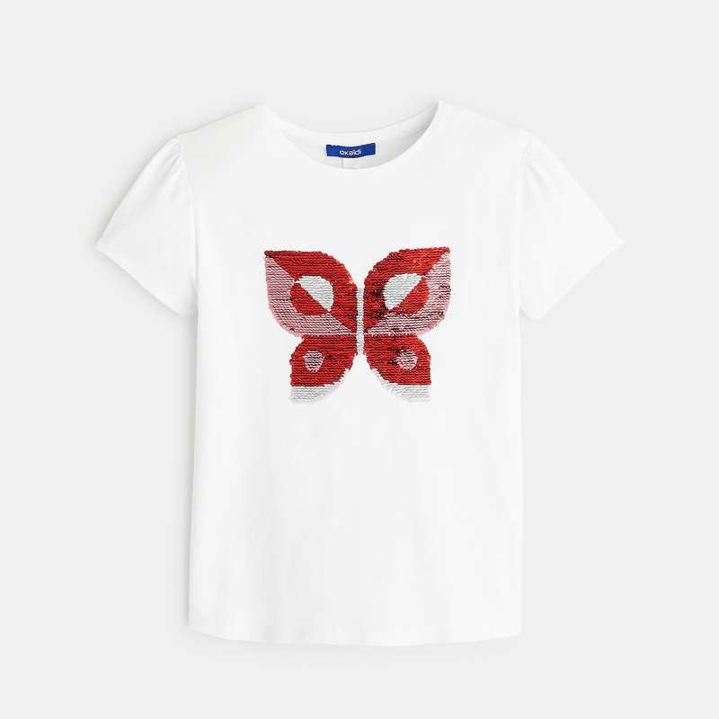 T-shirt à sequins magiques motif papillon bleu fille