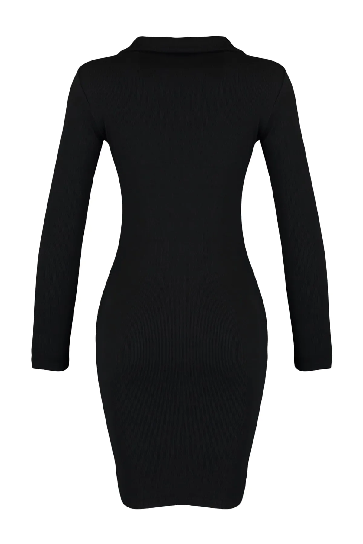 Trendyol Collection  Schwarzes, tailliertes, geripptes, dehnbares Mini-Strickkleid mit Rollkragen TWOAW23EL01400