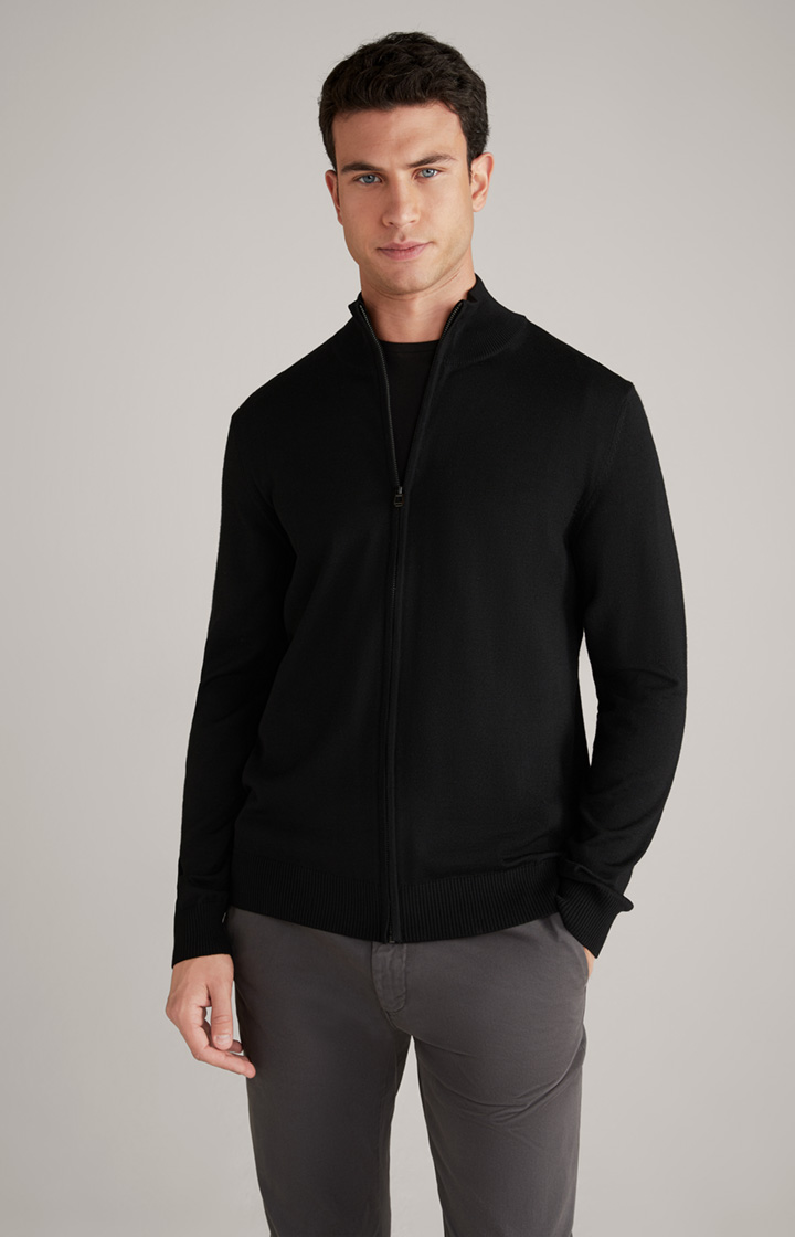 Merinwoll-Strickjacke Davis in Schwarz