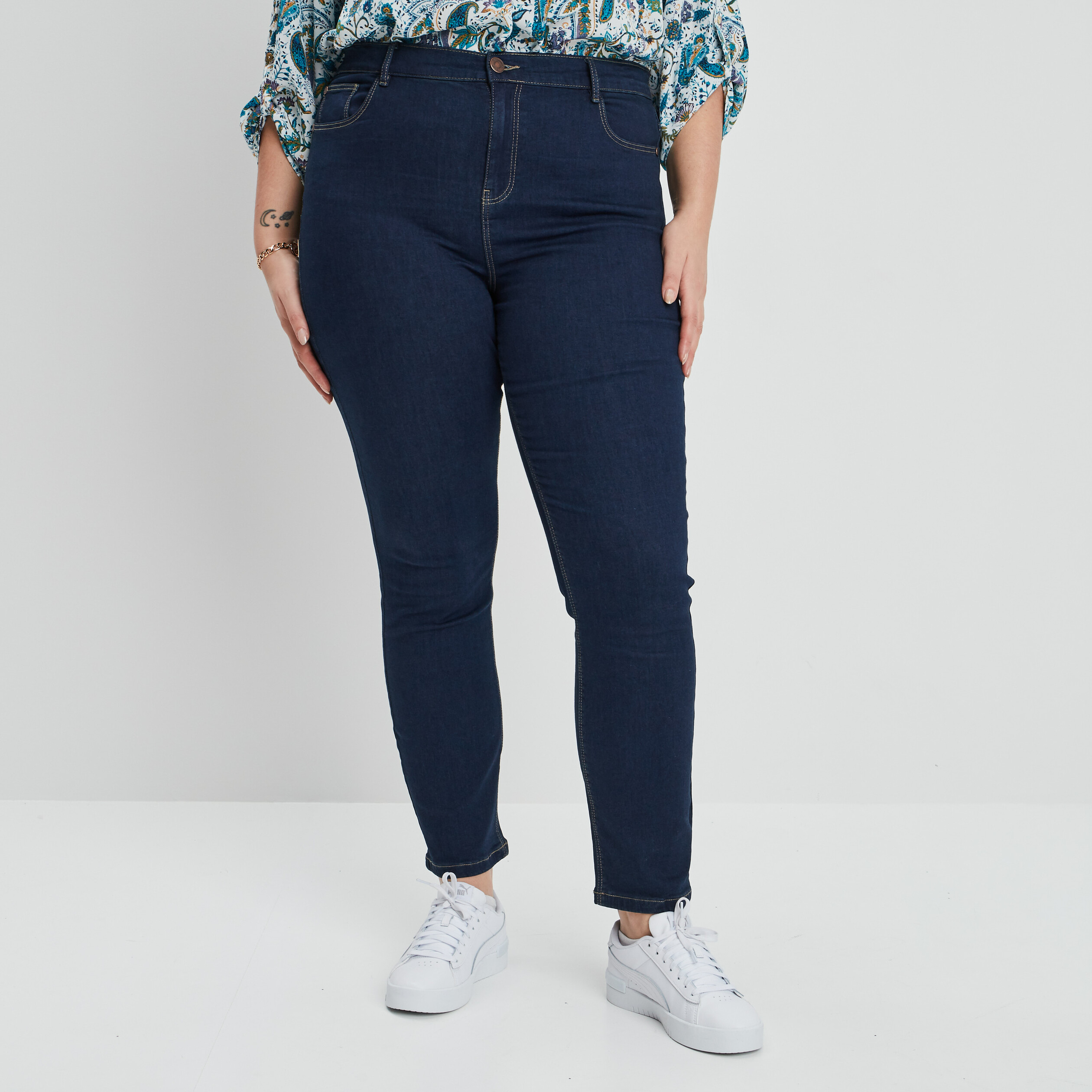 Jeans slim taille haute bleu femme grande taille | La Halle