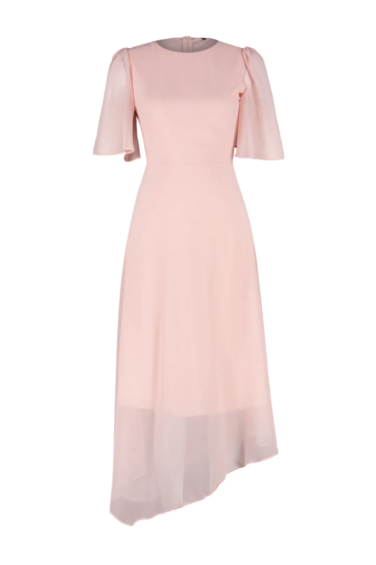 Trendyol Collection  Puderfarbenes, asymmetrisches Rock-Midikleid mit Chiffon-Futter und Webstoff TWOSS24EL00656