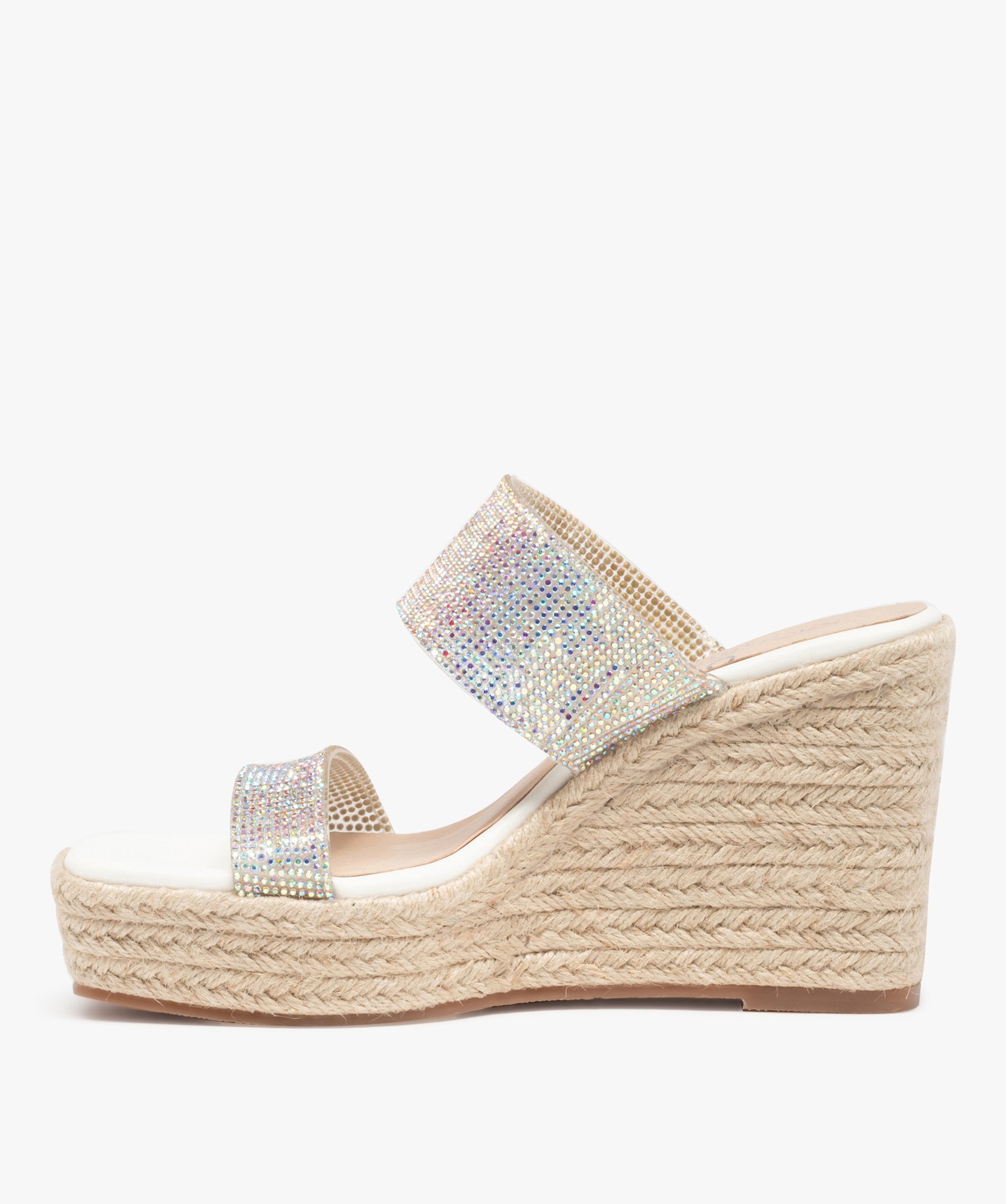 Sandales femme compensées à brides scratch en cuir blanc | GEMO