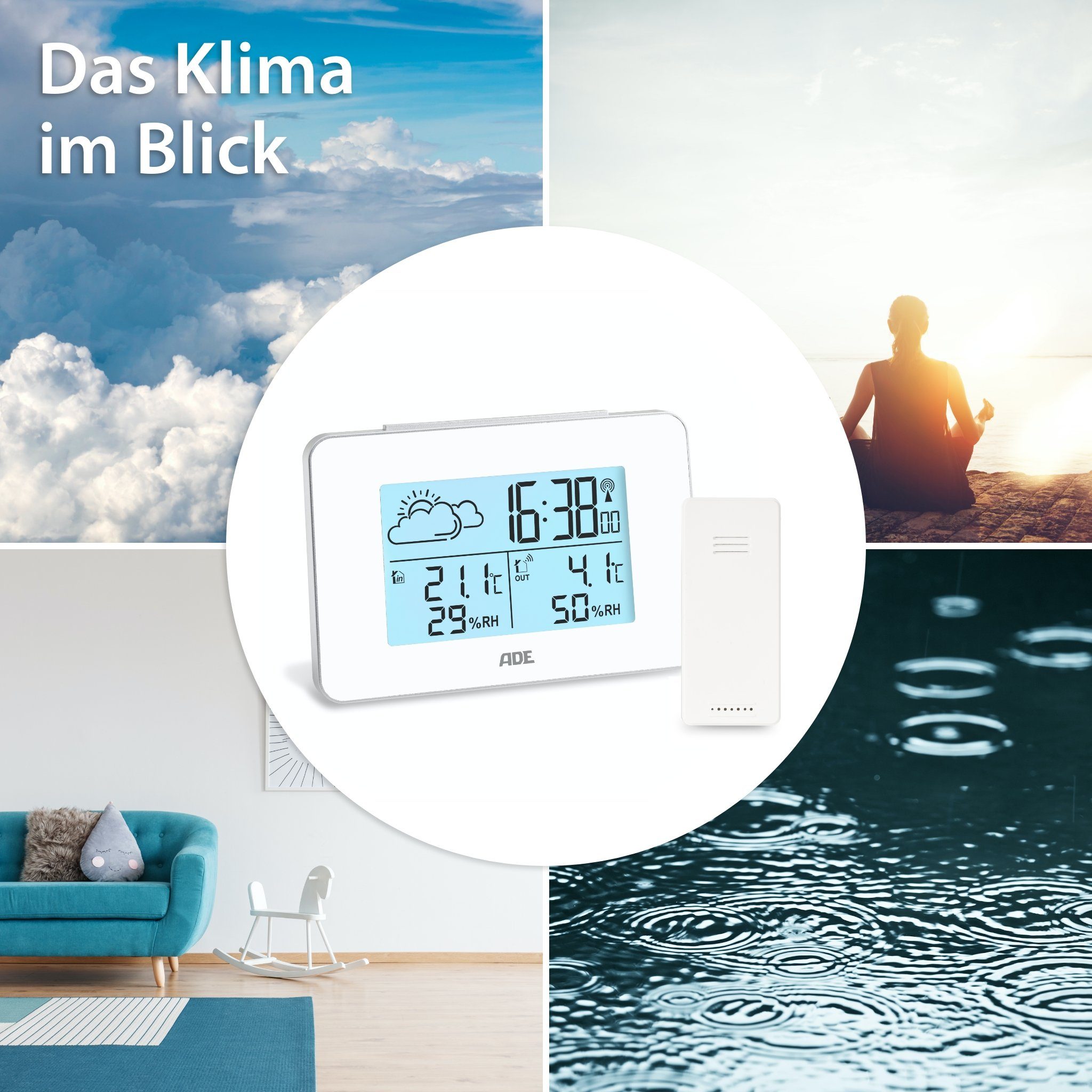 ADE WS2136 Funkwetterstation (animierte Wettervorhersage, mit Funkwecker)