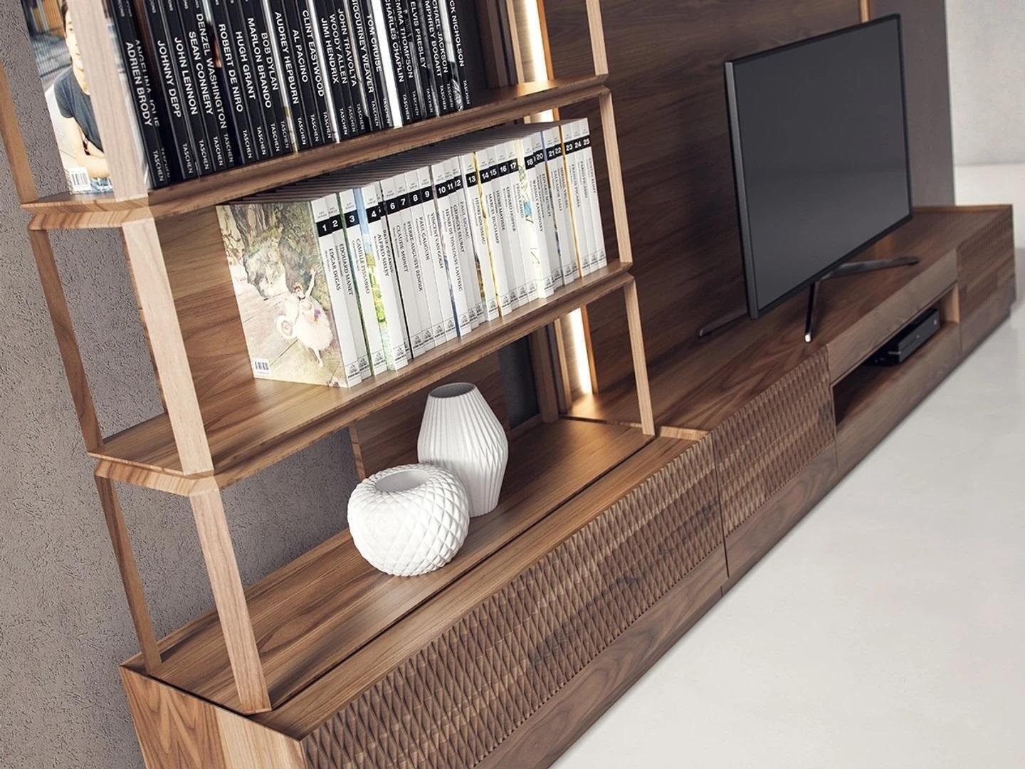 JVmoebel Wohnwand Wohnzimmermöbel Set 4tlg TV-Ständer 2x Bücherregale TV Rahmen, (4-St., 1x TV-Ständer + 1x TV Rahmen + 2x Bücherregale), Made in Europa