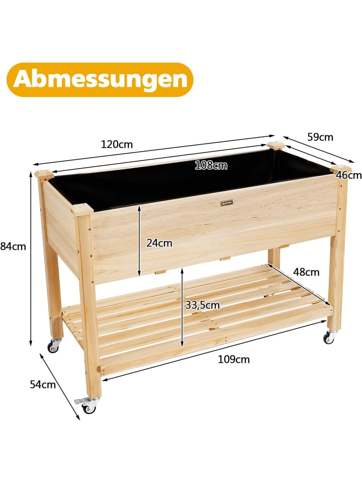 COSTWAY Hochbeet 120cm mit Rollen in Beige günstig kaufen onesize