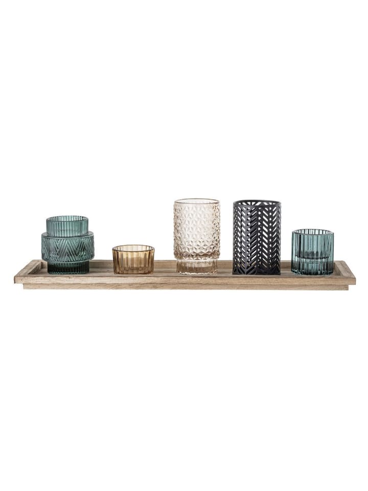 Bloomingville Tablett mit Kerzengläsern Sanga in blau günstig kaufen M