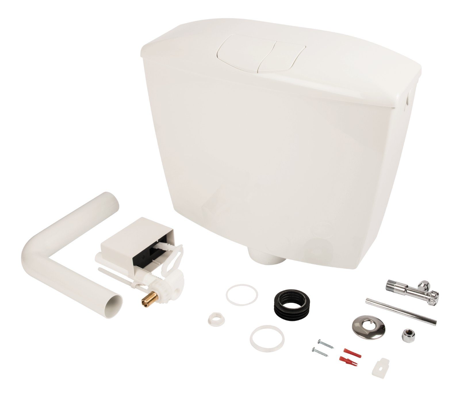 SANITOP WINGENROTH Spülkasten Karat, 9 l, Komplett-Set, Anschluss links oder rechts, Anschlussset hinten separat, Aufputzspülkasten, Weiß, Zwei-Mengen-Technik, Sparspülung, 210492