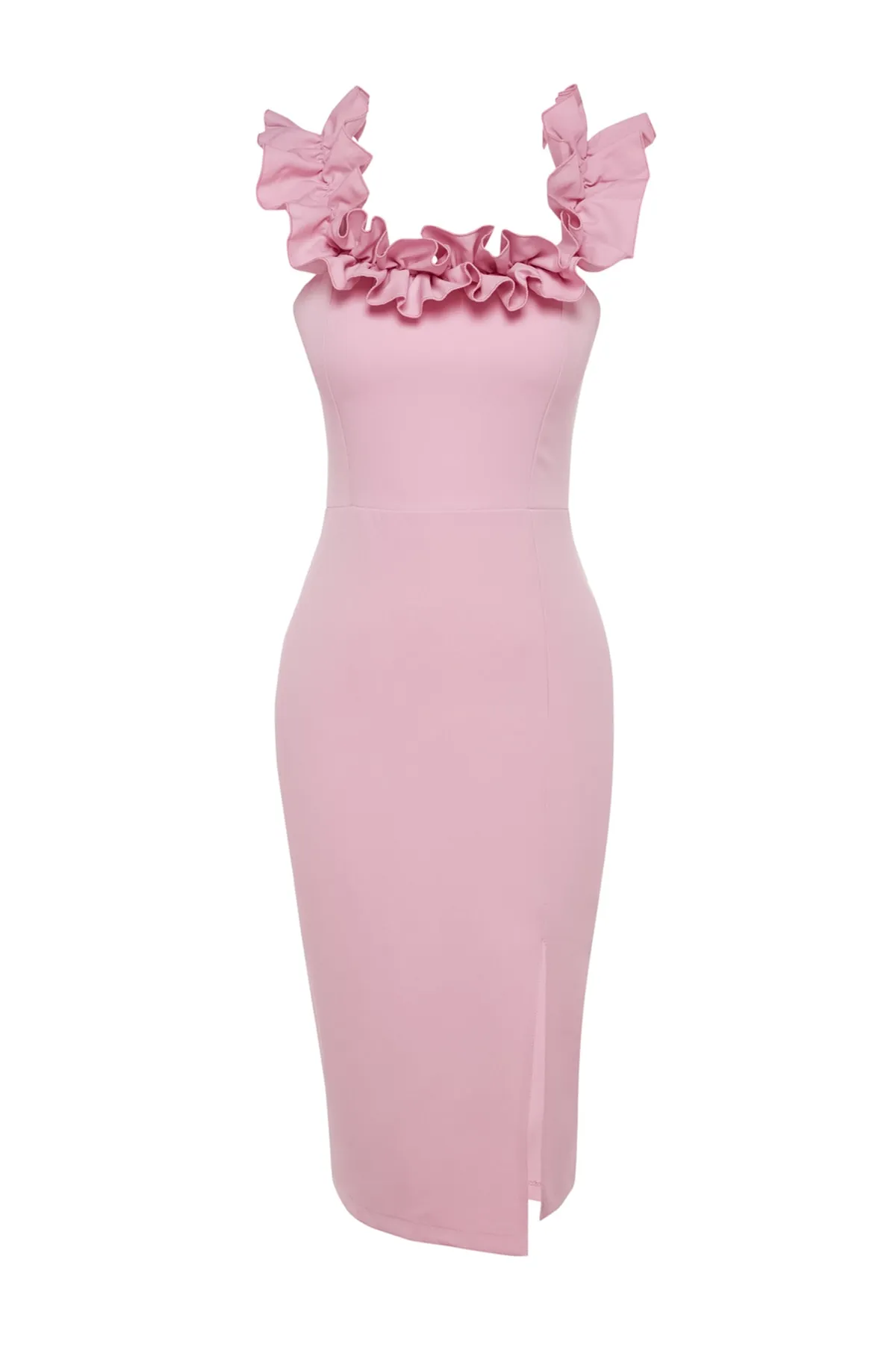 Trendyol Collection  Abendkleid mit rosa-lila Kragen und Ausschnitt TPRSS21EL1515