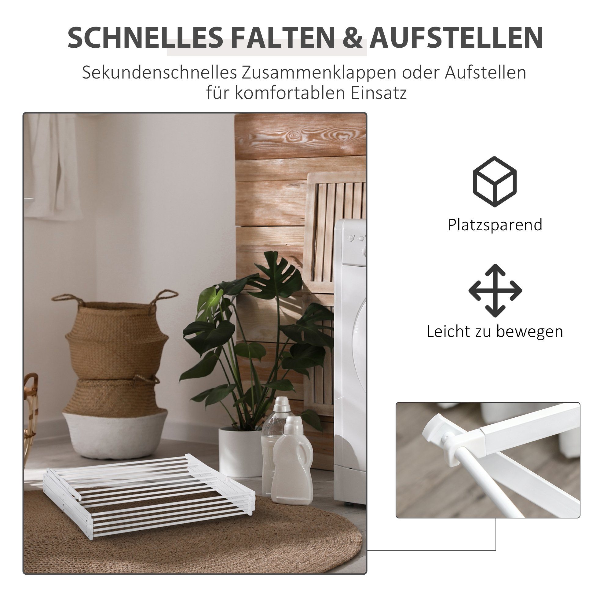 HOMCOM Wäscheständer, Wäscheständer faltbar 8-stufiger Trockenständer Weiß