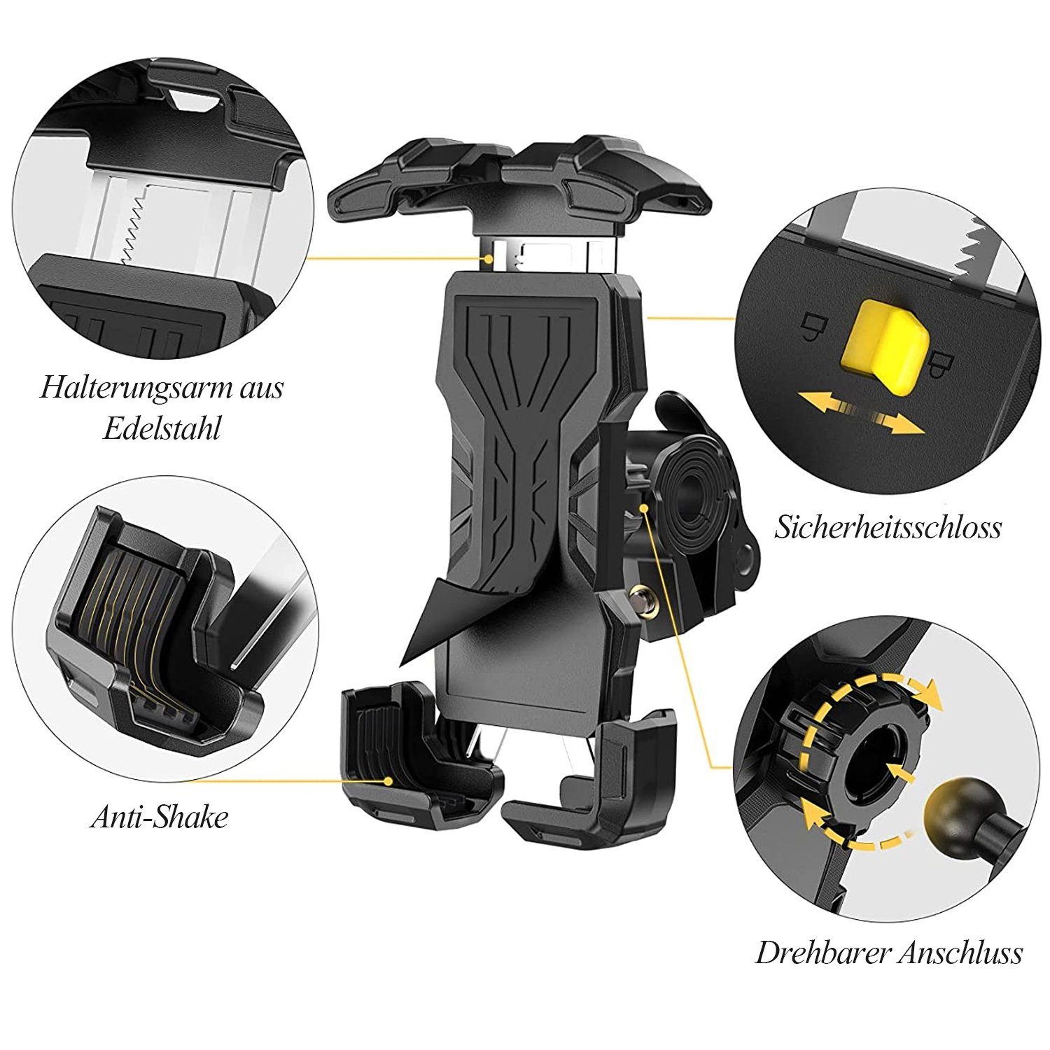 zggzerg Handyhalter für Motorrad Fahrrad 360 Drehung iPhone Samsung Smartphone Handy-Halterung, (bis 7,00 Zoll, Für iPhone / Samsung / Huawei / XIAOMI Serie Telefon, 360° Verstellbare)