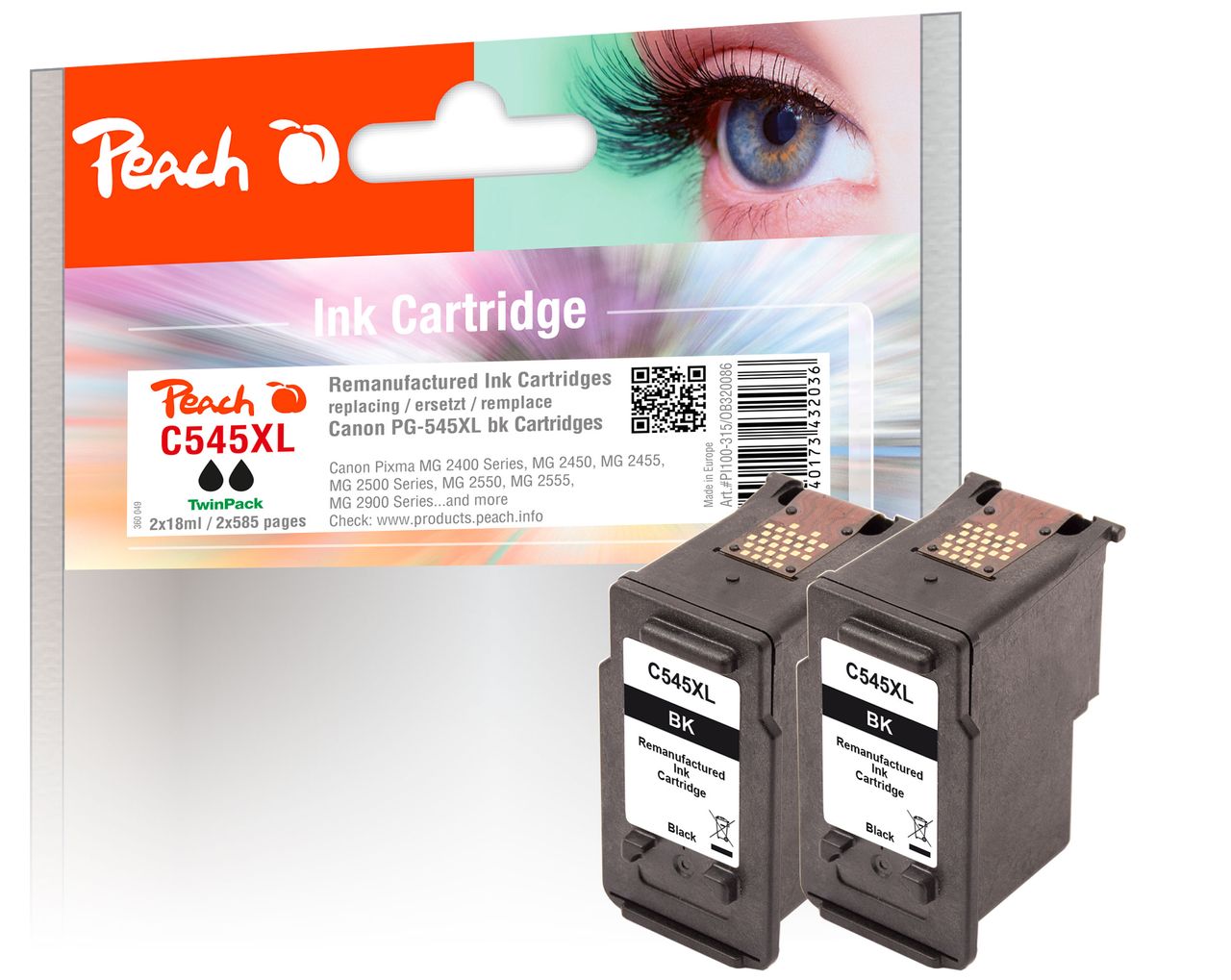 Peach 2 x Druckköpfe schwarz ersetzt Canon PG-545XL*2