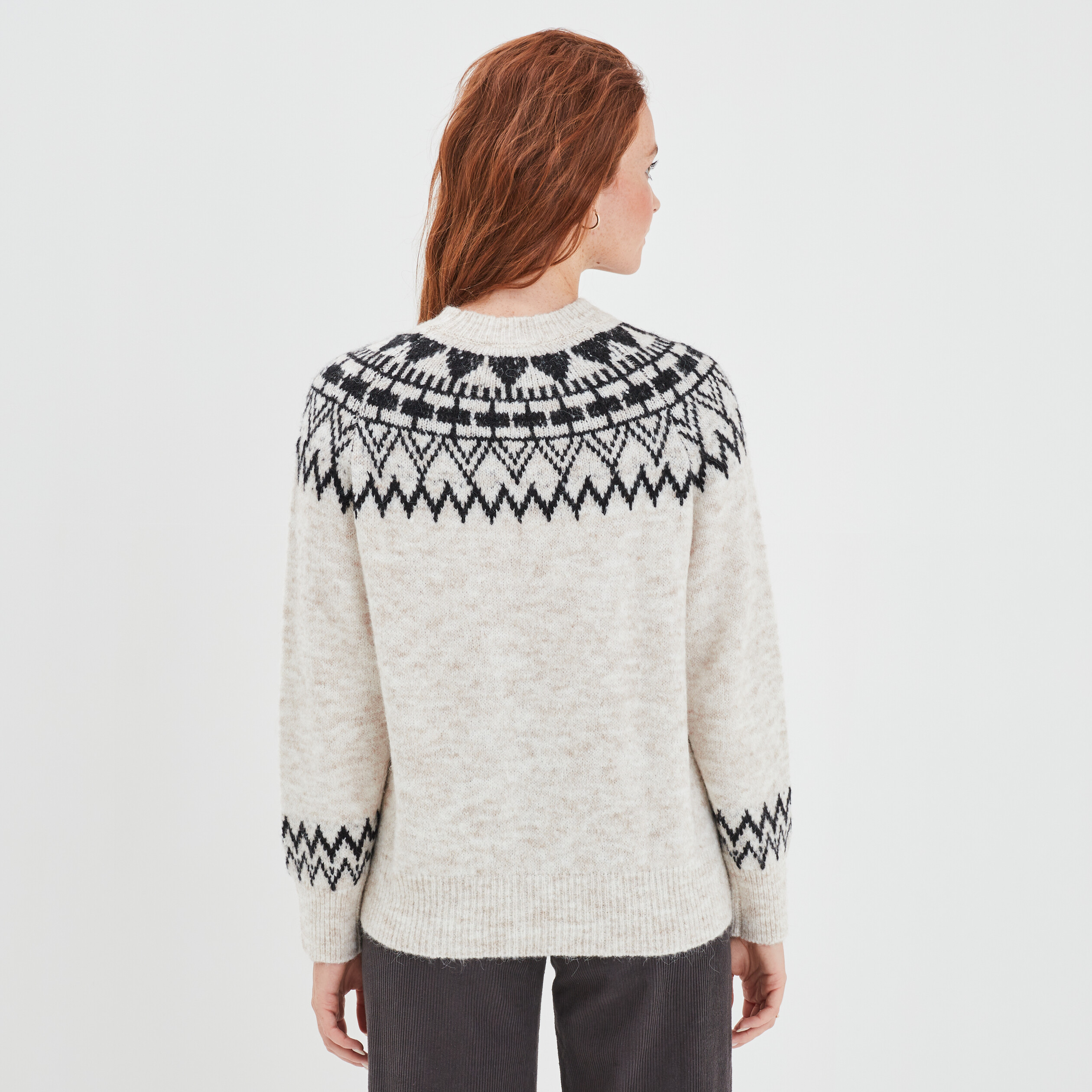 Pull col rond manches longues Creeks beige femme | La Halle