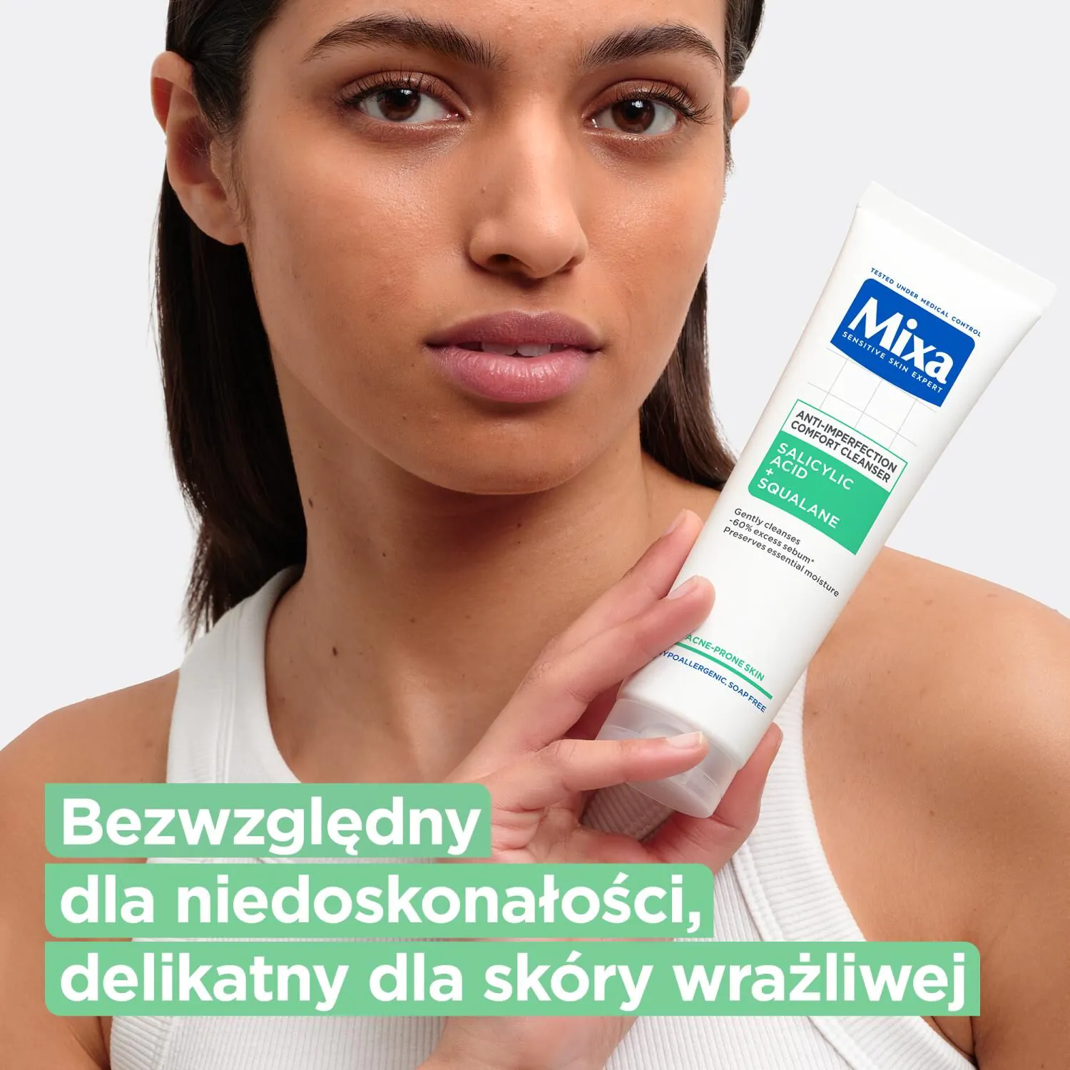 „Mixa Anti-Imperfection“ veido valymo gelis su salicilo rūgštimi ir skvalanu