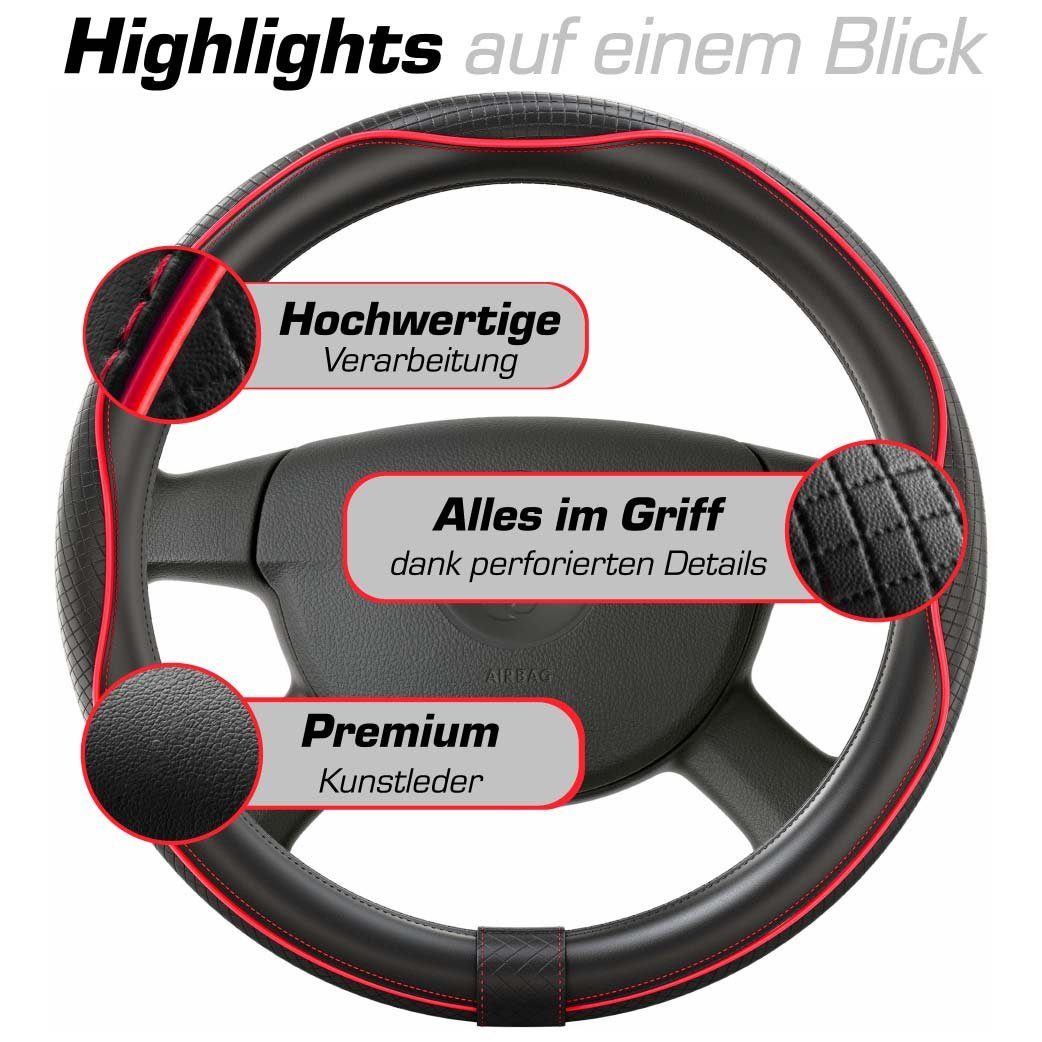 Upgrade4cars Lenkradbezug SportsLine, Ø 37,00 - 39,00 cm, Stilvolles Linien-Design mit Perforierten Details für mehr Grip
