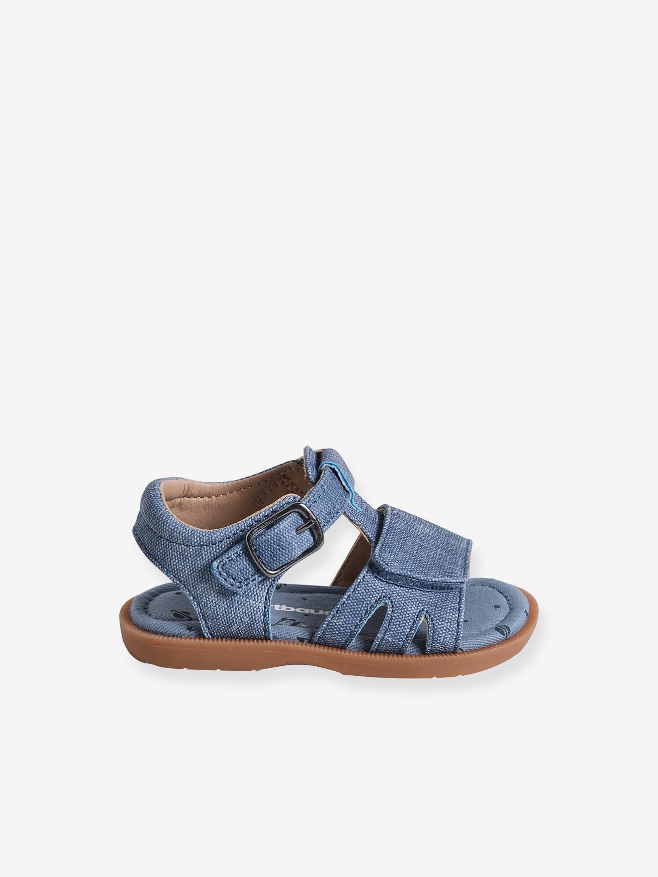 Vertbaudet Baby Klett-Sandalen, Denim-Optik - jeansblau