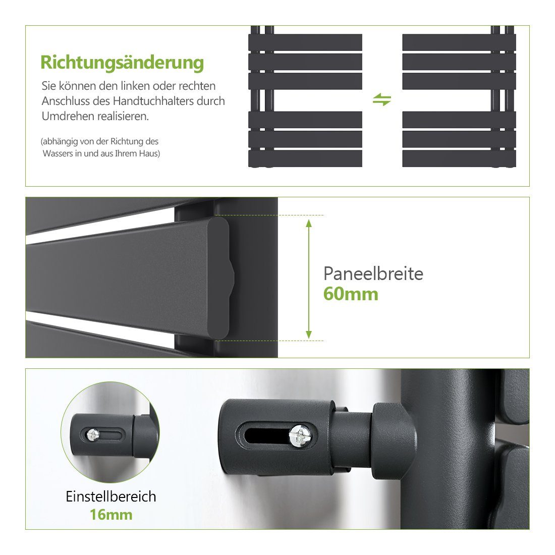 S'AFIELINA Paneelheizkörper Badheizkörper Handtuchtrockner Heizung Flach Design, Warmwasser