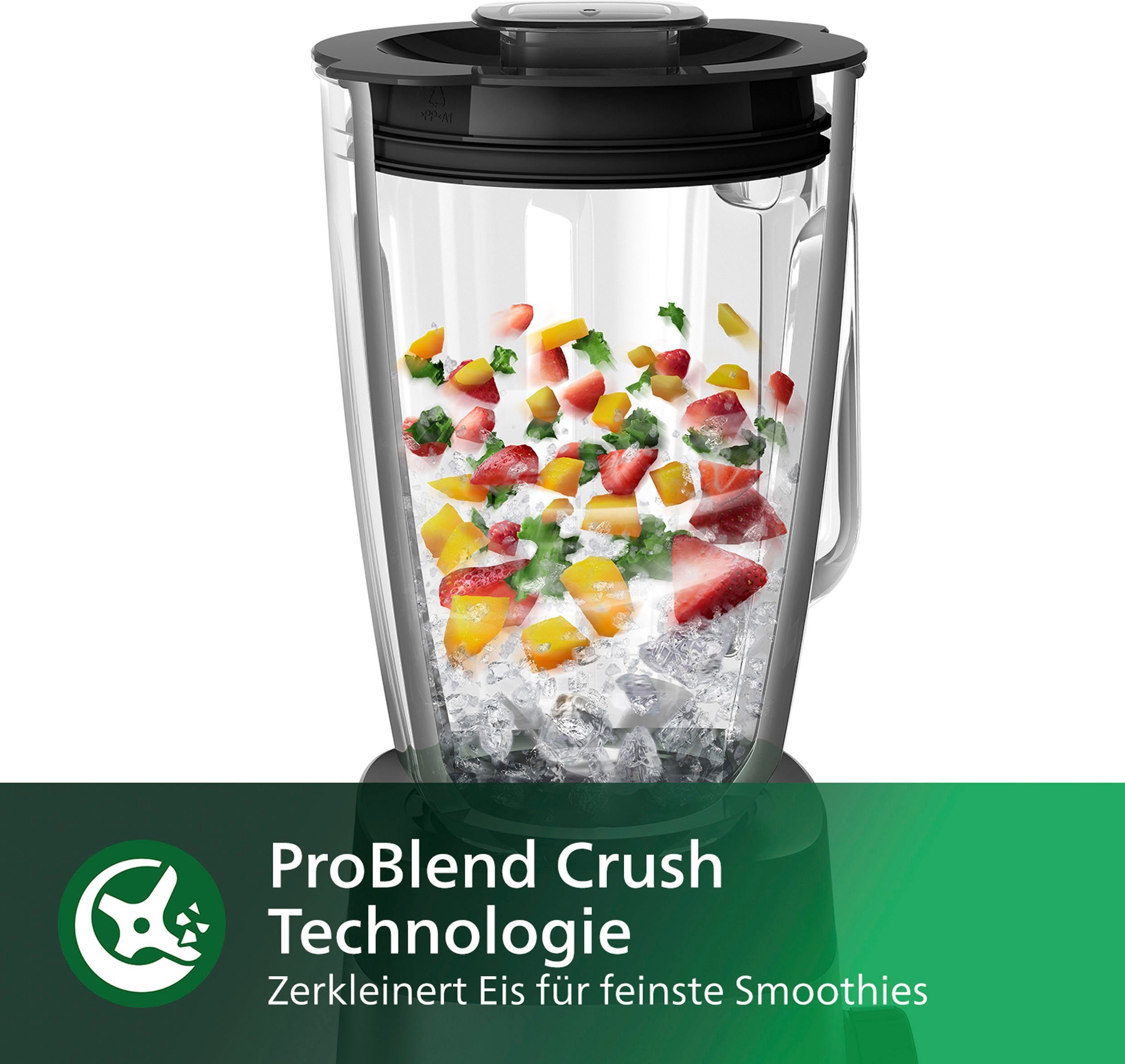Philips Standmixer HR3573/90, 1000 W, 27.000 U/Min. und 1,5l Volumen, inkl. Glasbehälter mit Trinkaufsatz