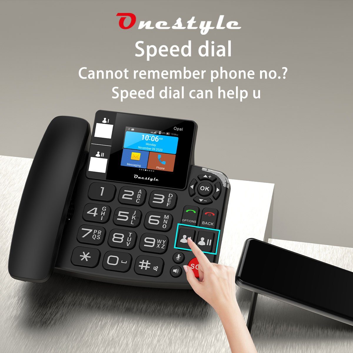 Onestyle Opal Tischtelefon mit WiFi, Dual-SIM für Senioren geeignet Großtastentelefon (Wi-Fi)