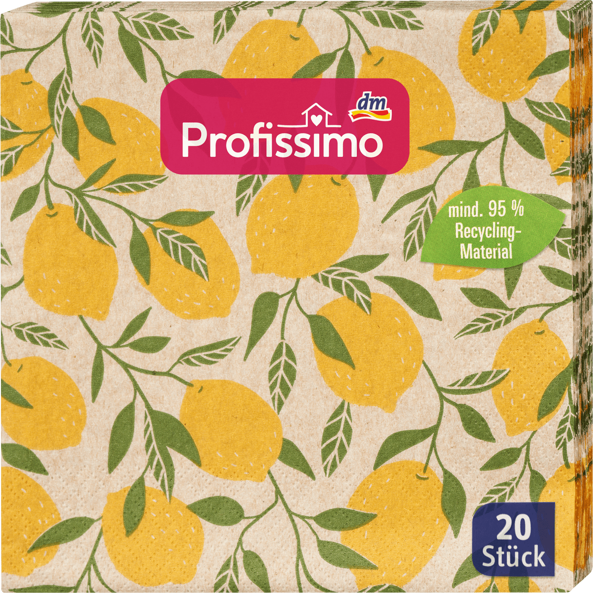 Servietten \Zitrone\ aus Recycling-Material (33x33 cm), 20 St