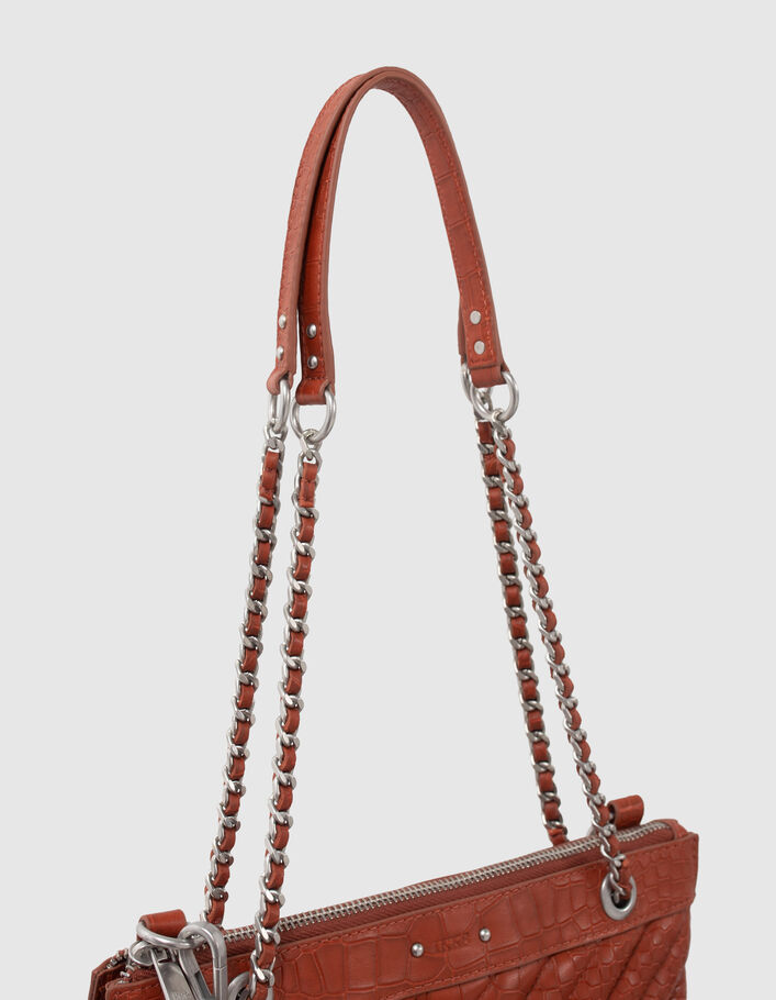 Sac pochette 1440 Reporter orange cuir embossé croco Femme