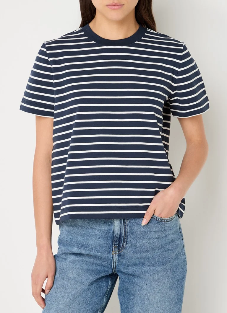 Selected Femme Elfrida organic cotton T-shirt with stripe print