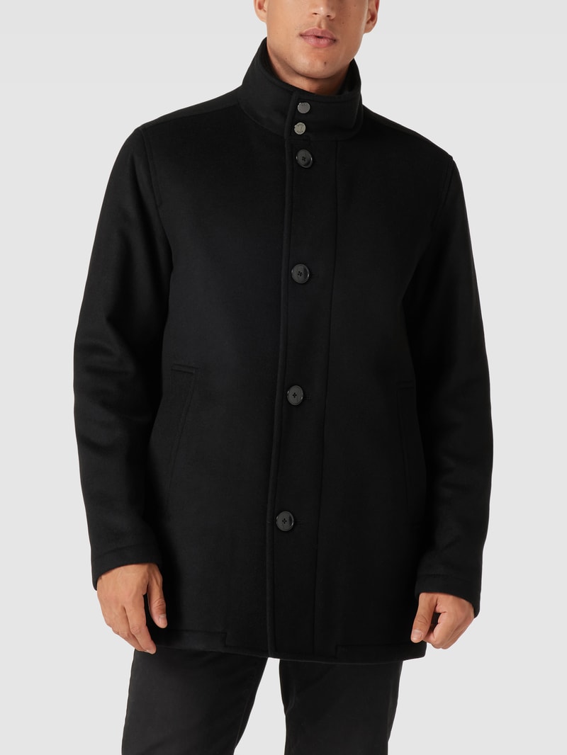 Mantel mit Label-Applikation Modell 'Coxtan' in schwarz