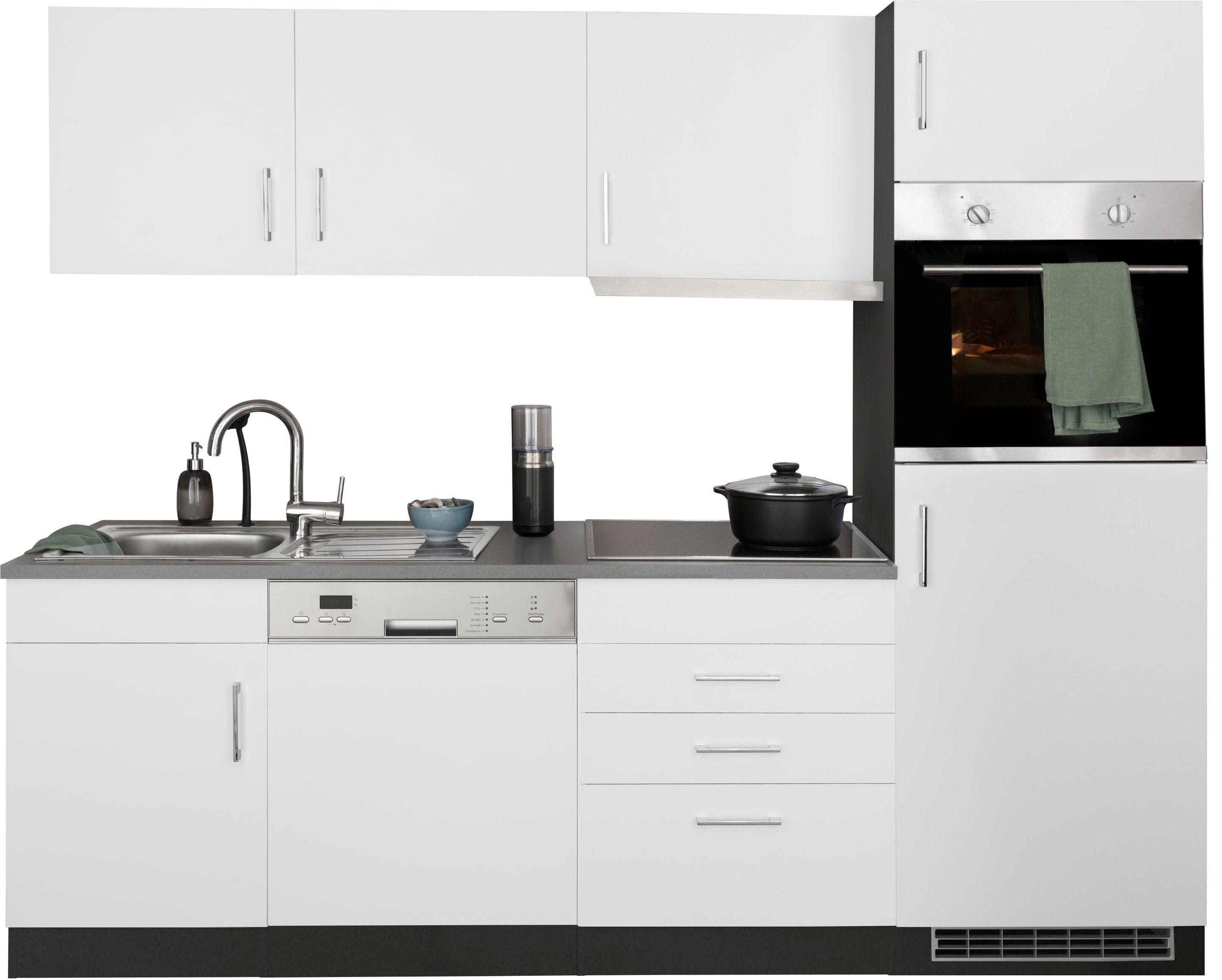 HELD MÖBEL Küchenzeile Paris, mit E-Geräten, Breite 230 cm, wahlweise mit Induktionskochfeld