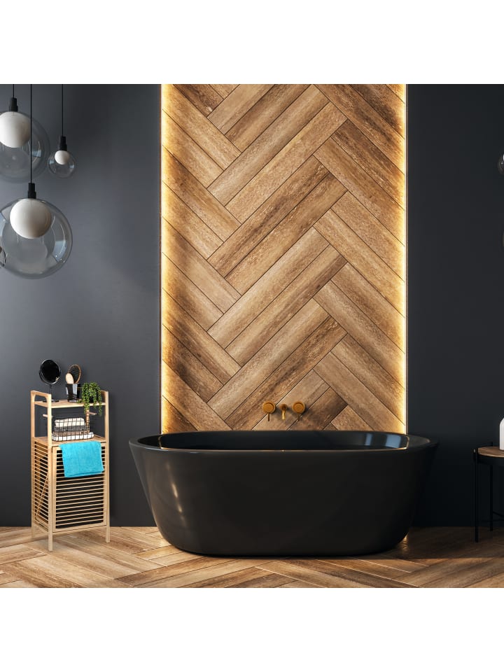 relaxdays Badregal mit Wäschekorb in Natur/ Schwarz - (B)40 x (H)95 x (T)30 cm günstig kaufen onesize