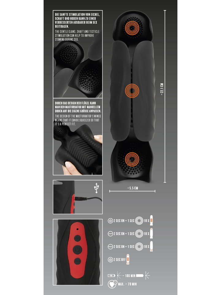 Rebel Masturbator mit Vibration Penis Trainer with 3 Point Stimulation in schwarz günstig kaufen 22 cm