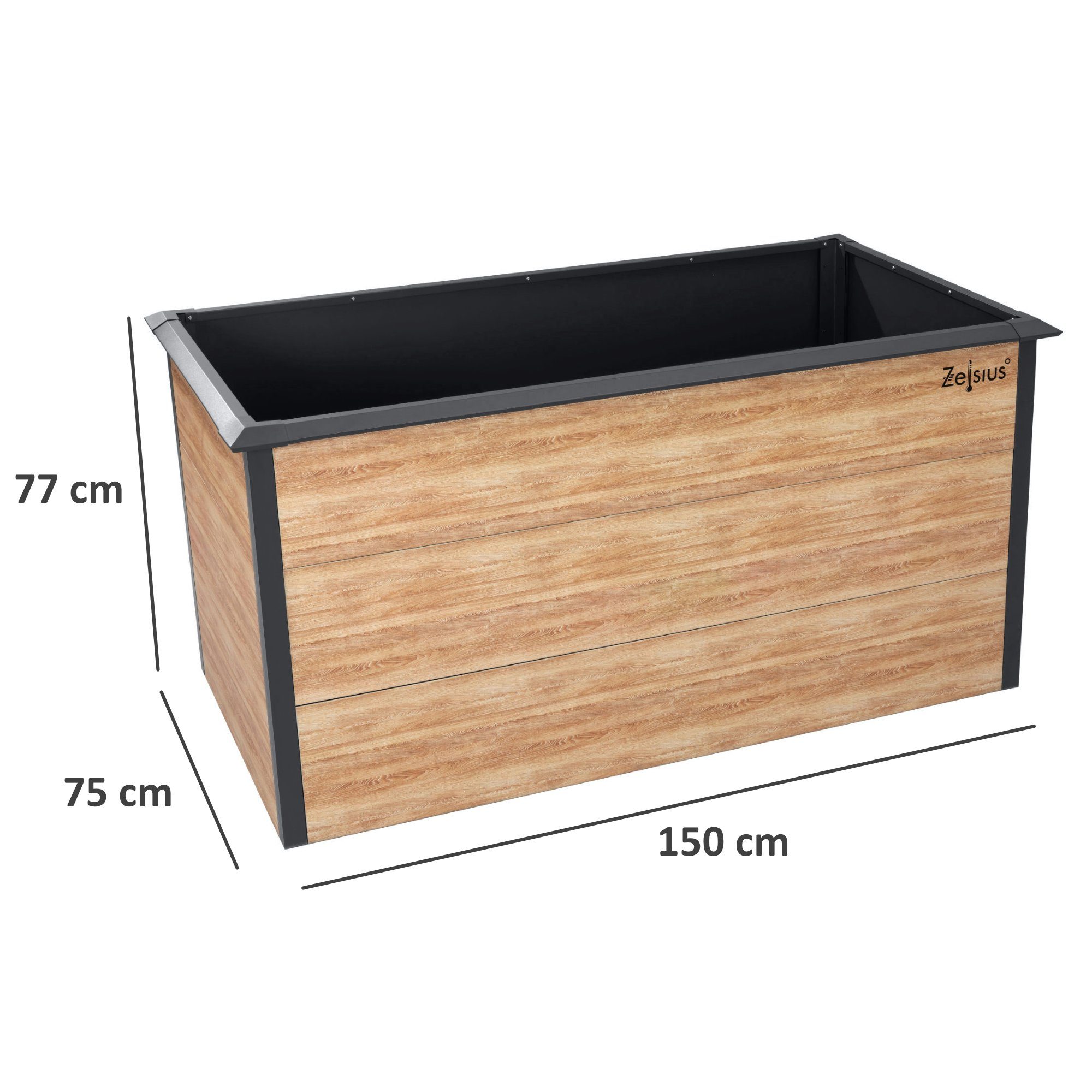 Zelsius Hochbeet für Garten, Holzoptik, Anthrazit RAL 7016, Terrasse oder Balkon (1x Hochbeet, 1 St., 1x Hochbeet)