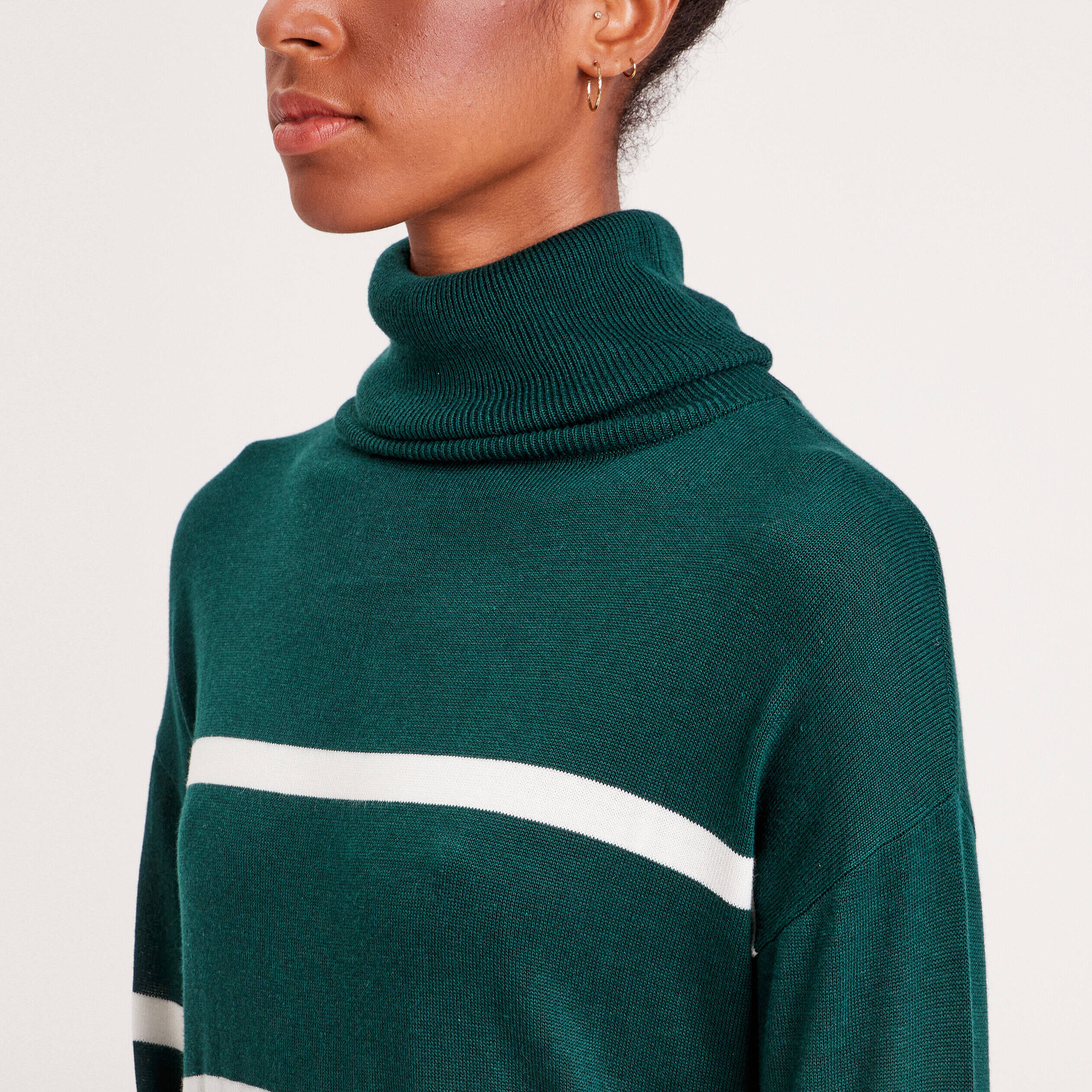 Robe pull longue col roulé vert foncé femme | Cache Cache