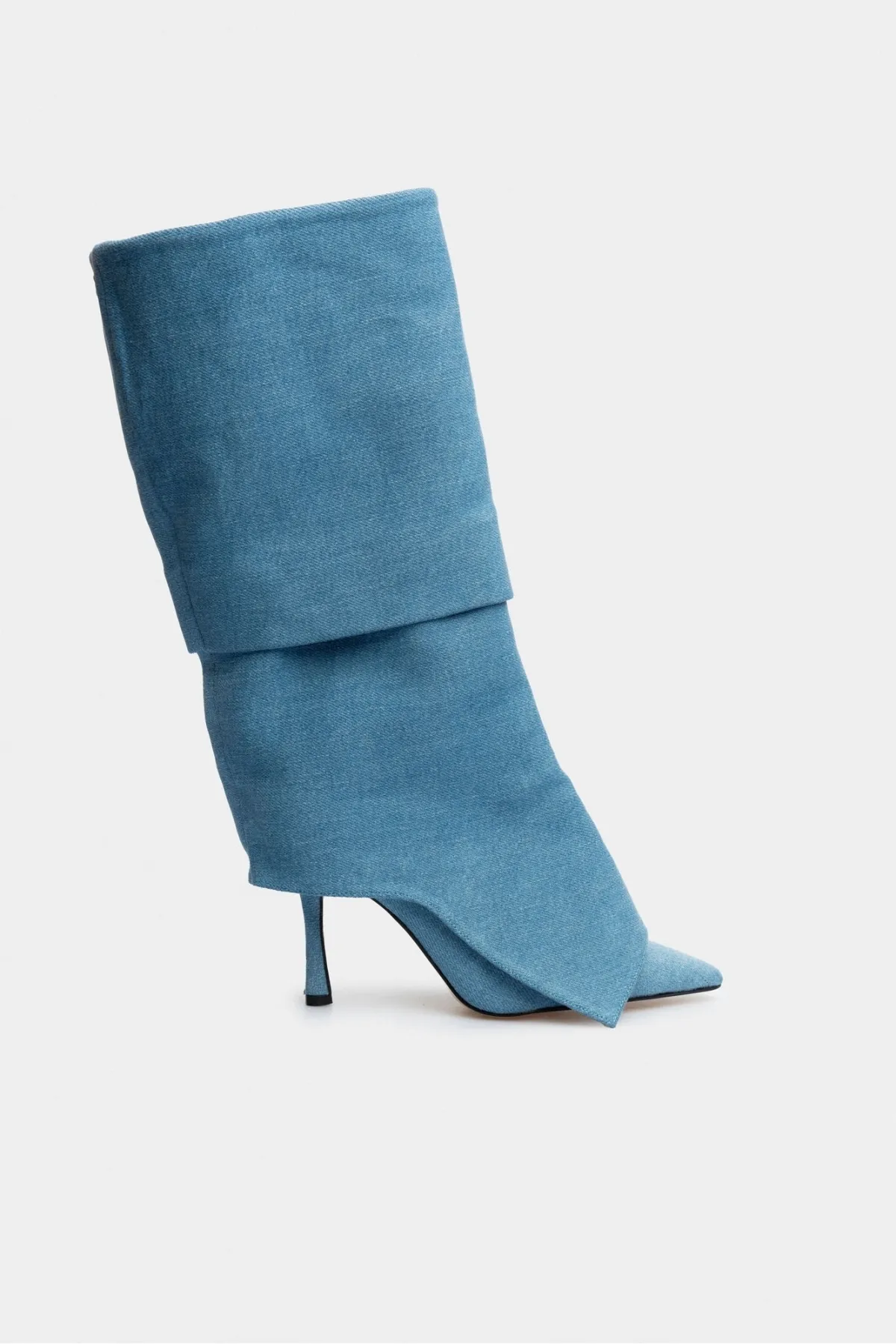 NİŞANTAŞI SHOES  Arline Damen-Stiefel mit Absatz in Denim-Farbe mit spitzer Zehenpartie