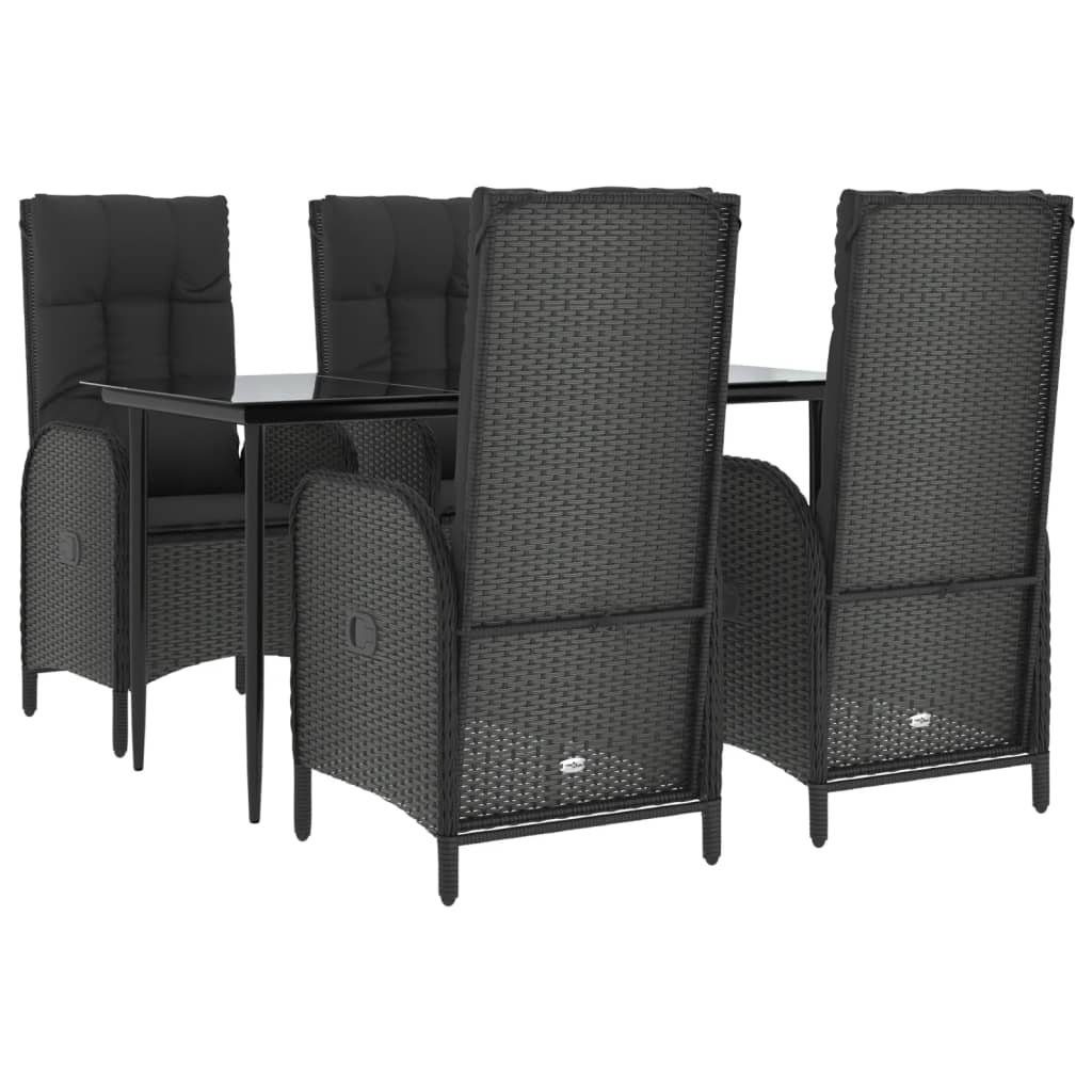 vidaXL Garten-Essgruppe 5-tlg. Garten-Essgruppe mit Kissen Schwarz Poly Rattan, (1-tlg)