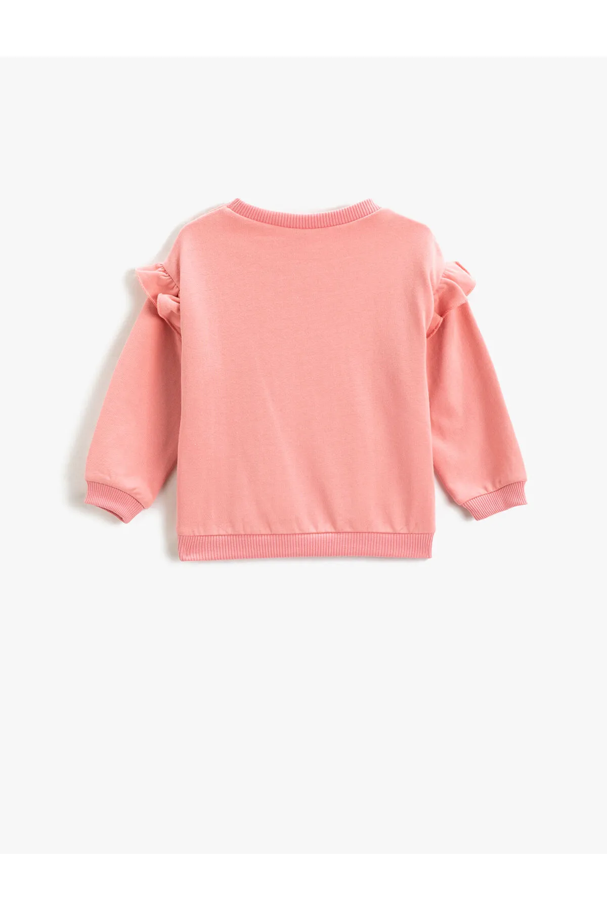 Koton  Rüschendetailliertes, bedrucktes Sweatshirt mit weicher Struktur und langen Ärmeln und Rundhalsausschnitt