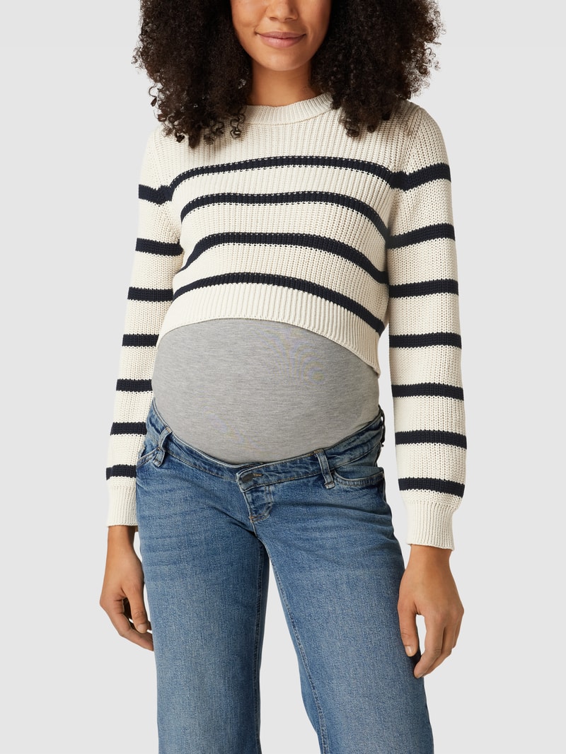 Cropped Umstands-Pullover in Strick-Optik Modell 'PIXIE' in offwhite