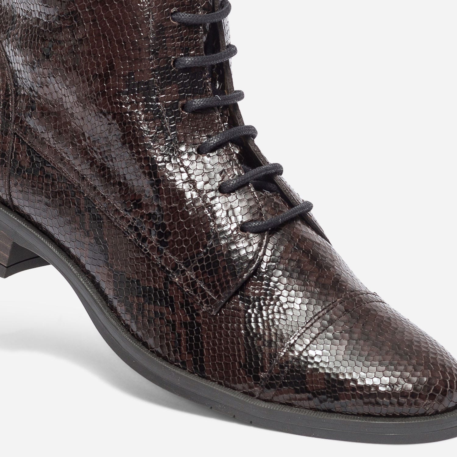 Bottine ERAM FLEX marron en cuir effet python à lacet