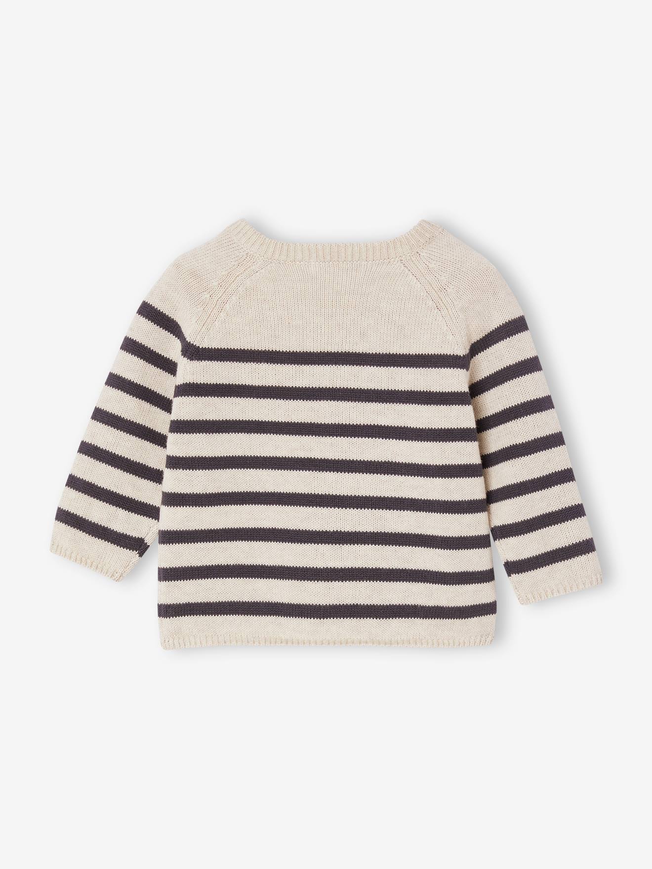 Pull marinière bébé en coton beige chiné