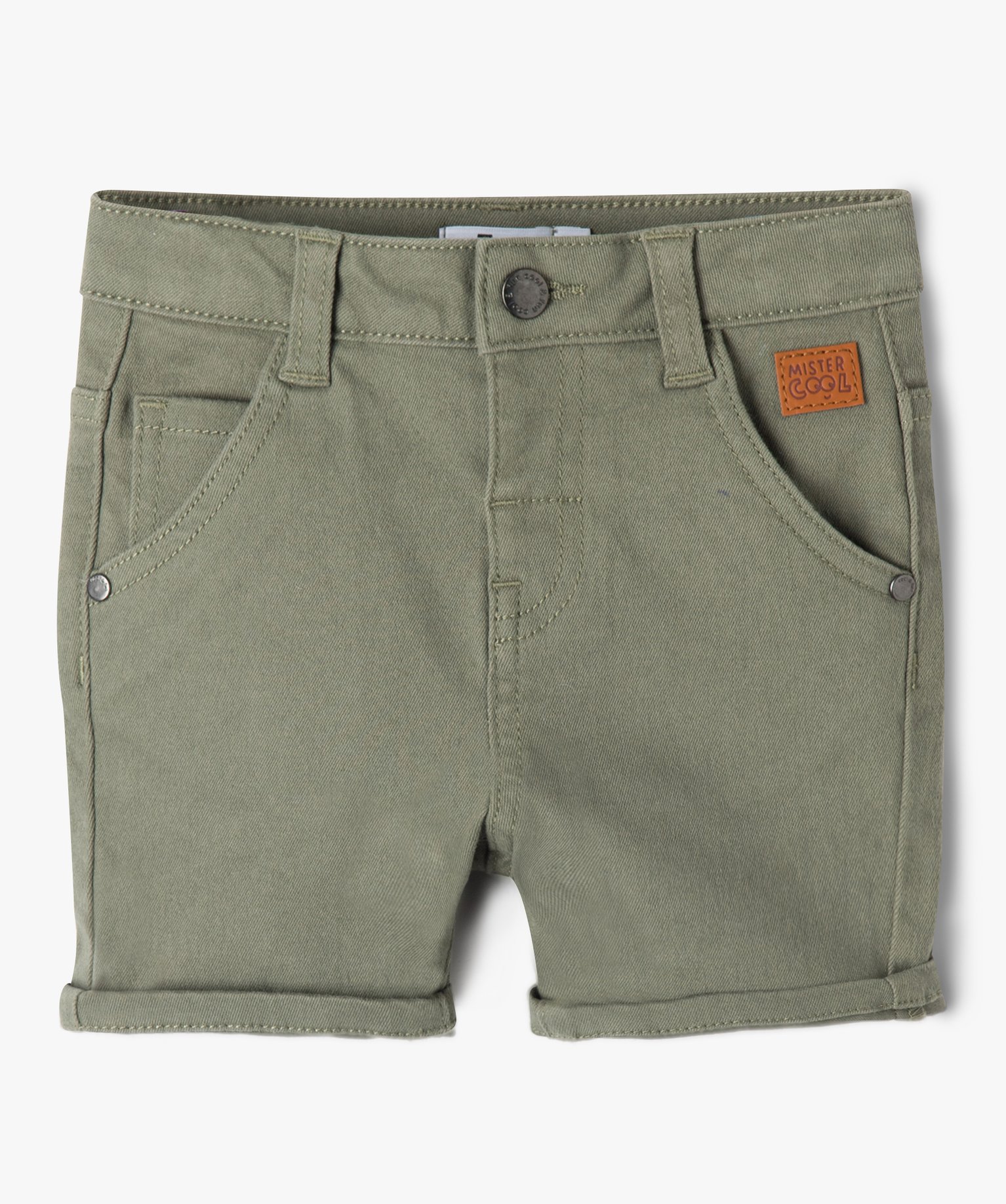 Short bébé Garçon slim en toile extensible unie kaki | GEMO