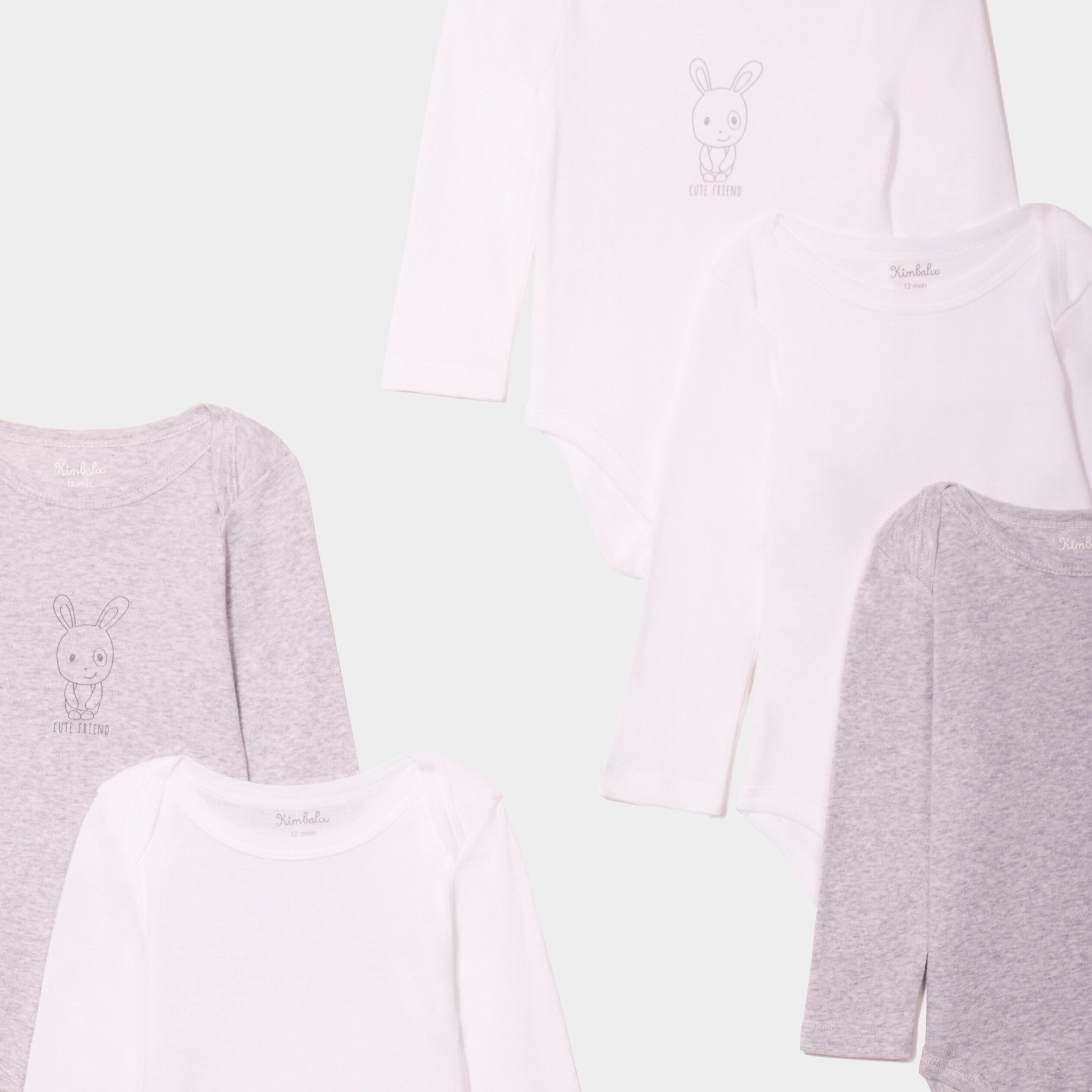 Lot 5 bodies US coton manches longues gris clair mixte | La Halle