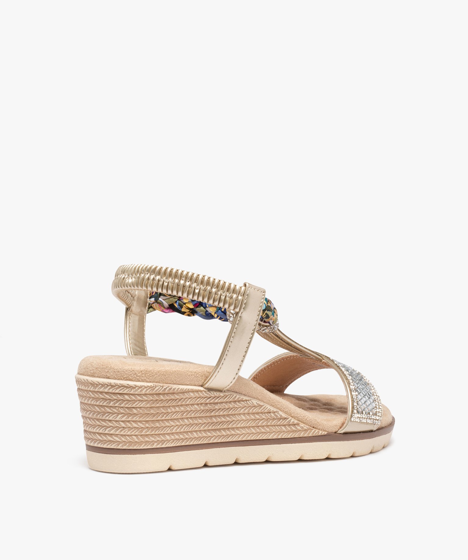 Sandales femme compensées à strass argent | GEMO