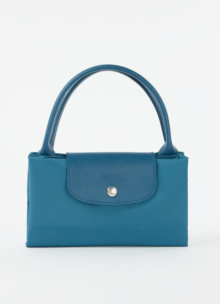 Geantă verde Longchamp Le Pliage, mărimea M, cu detalii din piele.